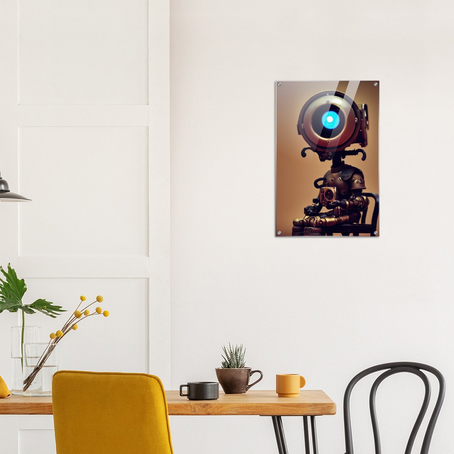 Acrylbild - Museumsqualität -  Tiny robot with coffee - "Bobby" - Acryldruck - Wandkunst - Papierdicke: 250g/qm - Customizable Coffee Cup - Personalized Gifts - Kunstdruck - Kleine Roboter - Acryldruck - Little Robots - Personalized Gifts - Tiny  - Steampunk - zukunft - Poster with frame - Kunstwerk - Office Poster - Poster mit Rahmen - Kaffee Tasse - Poster - Bedruckte Tassen - Kunst Marke - Art Brand - Wandbild - Kunstdrucke - Künstler: John Grayst & Pixelboys - emotional robots - Geschenkidee -