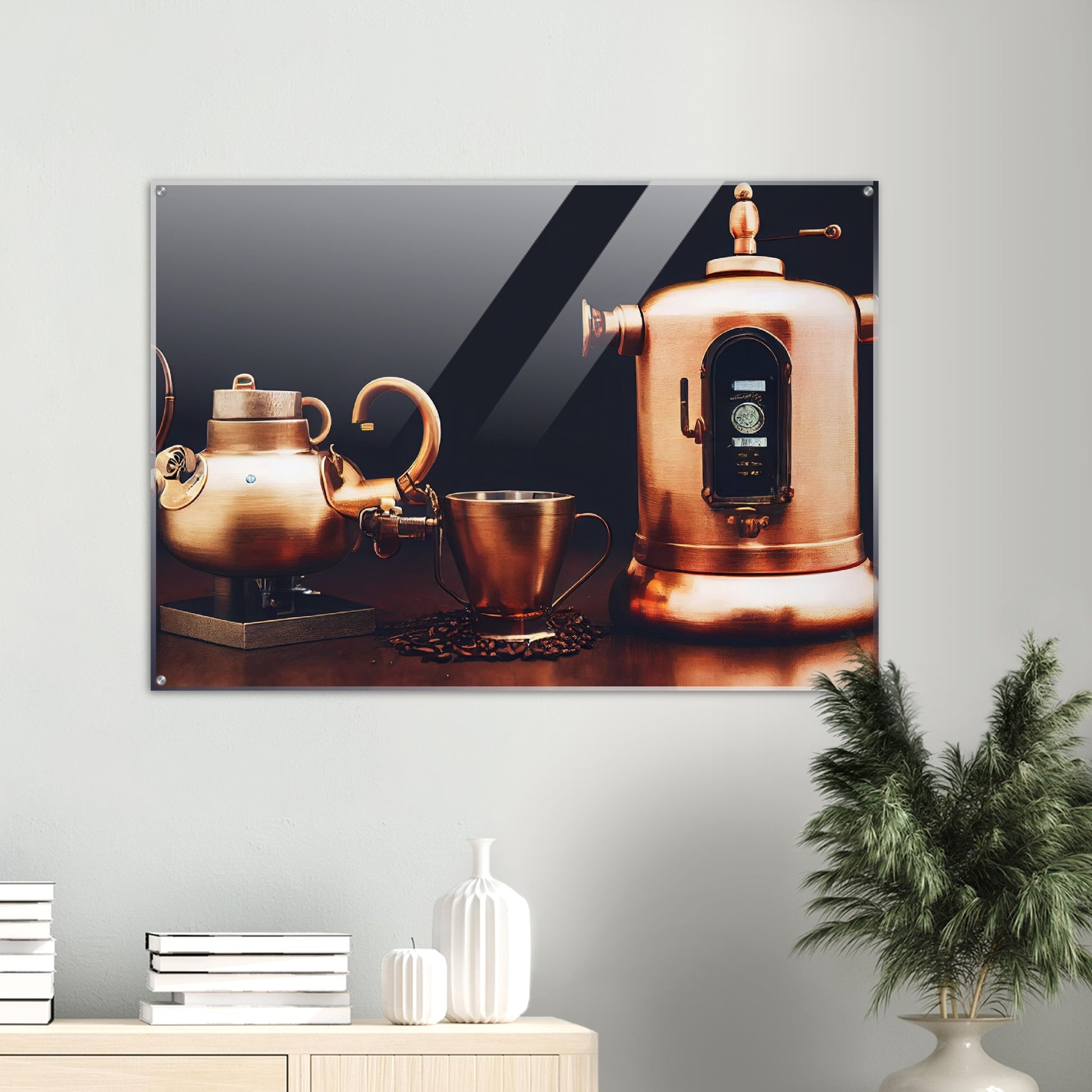 Acrylbild auf Glas - in Museumsqualität - Steampunk - Coffee Maker - No.4 - Collection Cup - Pixelboys - Wandbild - Kunstwerk - Hotelkunst - Kunst auf Postern - Fine Art - Steampunk - Future - Maschine - Poster with frame - Office Poster - Art Brand - Pixelboys - Coffee House - Restaurant Poster - Wall Art - Kunstdruck - Geschenkidee - Kunst auf Acrylglas - Future Coffee Cup - Personalisierbare Tasse - Gastro Tasse - exklusiv - Acryldruck - Gastronomie Poster - Hotelposter - Steam Punk Kitchen -   