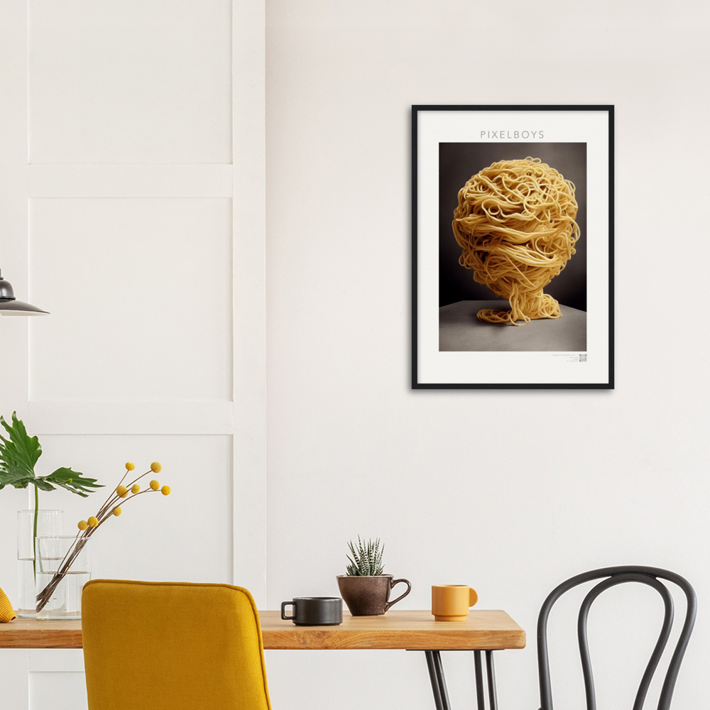 Poster mit Rahmen (Holz) - Pastarized "The Beginning" - No.1 - Kunst Marke - Pixelboys - Kunstdruck - Papier: 250g/qm - Künstler: John Grayst & Pixelboys -  Pasta Liebe - Nudeln - Face - Atelier - Italien - Mailand - Neapel - Rom - Turin  