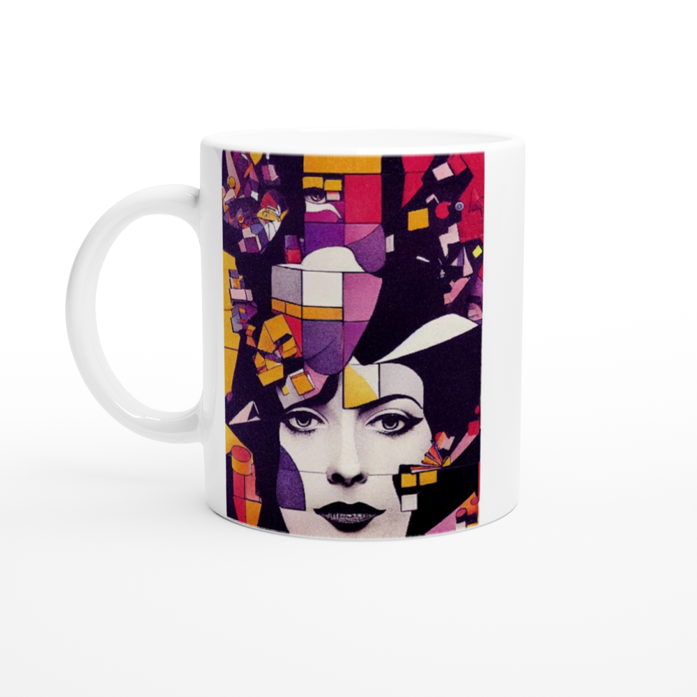 Personalisierte Tasse - The Queen No.3 - HRH in cubes - Kunstdruck - Bedruckte Tasse - Kaffebecher - Teebecher - Queen Elisabeth II - Monarch - HRH - His/Her Royal Highness - Groß Britannien - Commonwealth - The Royal Family - Wandbild - Kubismus - synthetischen Kubismus - Georges Braque - Künstler: "John Grayst" - Atelier - UK - GB - London -  