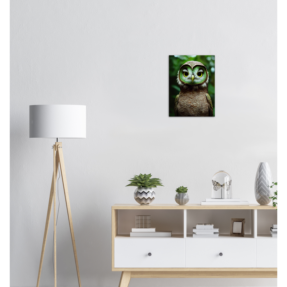 Poster in Museumsqualität - Fruit Owl No. 4 - "Kiki", the Kiwi Owl - Wandkunst - Kunstdruck - (lat. tyto actinidia) - Kiwi Eule - Schleiereulen - Kiwi Owl - Fruchteulen - Vogel - Bird - Strigiformes - Noctua - Ornithologie - Kunstwerk  - Office Poster - Poster mit Rahmen - Kaffee Tasse - Poster mit Leisten - Bedruckte Tassen - Kunst Marke - Art Brand - Acryldruck - Wandbild - Kunstdrucke - Papier: 250g/qm - Künstler: John Grayst & Pixelboys - Eulen - Owl - Geschenkidee - 