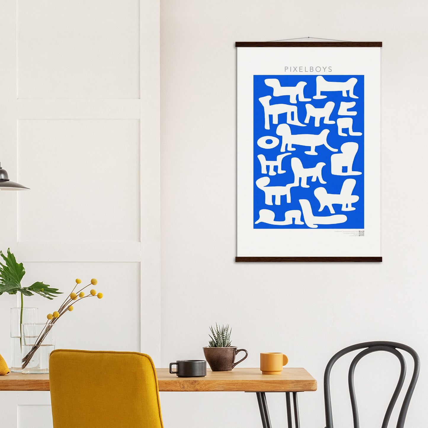 Poster mit Leisten (Holz) - in Museumsqualität - Doodlemania "weird animals on blue" - No.1 - Hunde - Katzen - Doodle Kunst - Poster mit Rahmen - doodle artwork - Acrylbild - Kunstdruck - Wandbild - office Poster - Poster with frame -  Künstler: Pixelboys & The Unknown Artist Nb.517 - keith haring - anti stress art - Art Brand - 