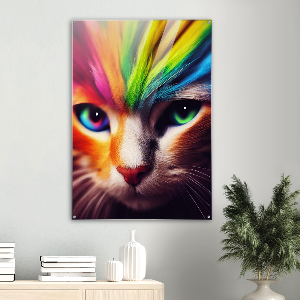 Acrylbild - Die bunte Katzen Löwin "Nala" Acryldrucke mit Katzenmotiven - Poster Online Show - Wallart - XXL Wandbilder