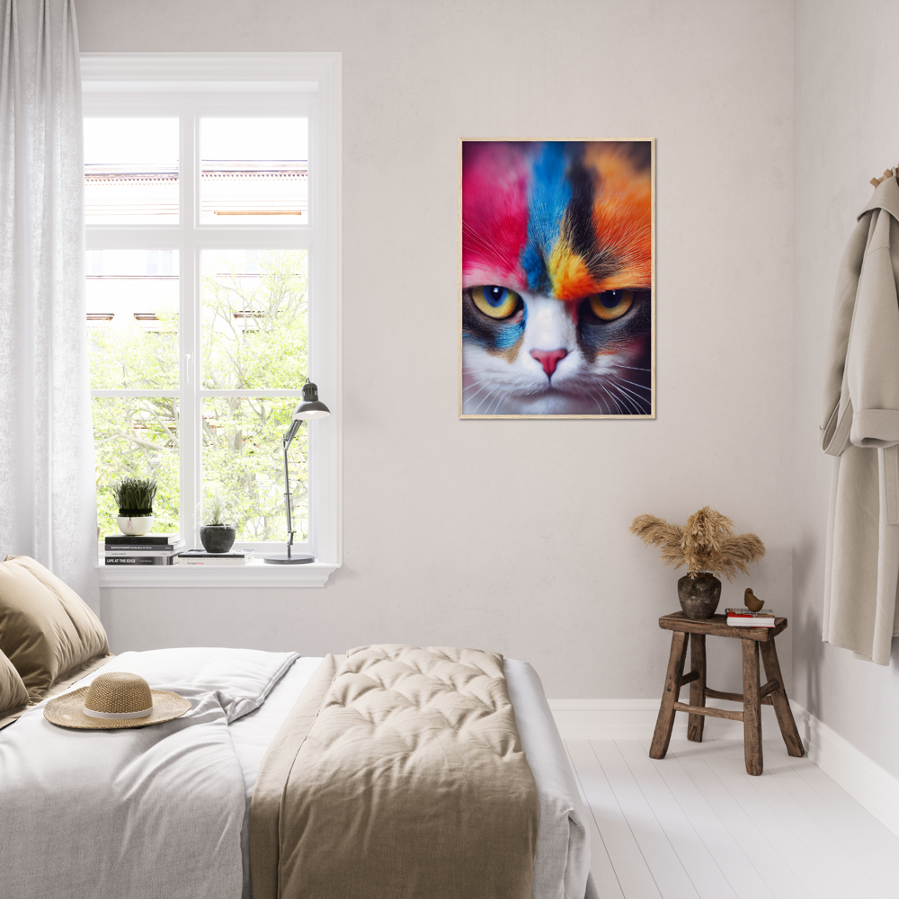 Poster mit Rahmen - Mürrische Regenbogen Katze "Lucy" - Amore ♡ - Cat Love - Katzen Liebe ♡- Künstler: "John Grayst" - Kunstdruck - Wandbild - Poster - Pixelboys - Atelier - Mailand - Rom - Neapel - Turin - Palermo - Catania - Florenz - Genua - Bologna - Bari -