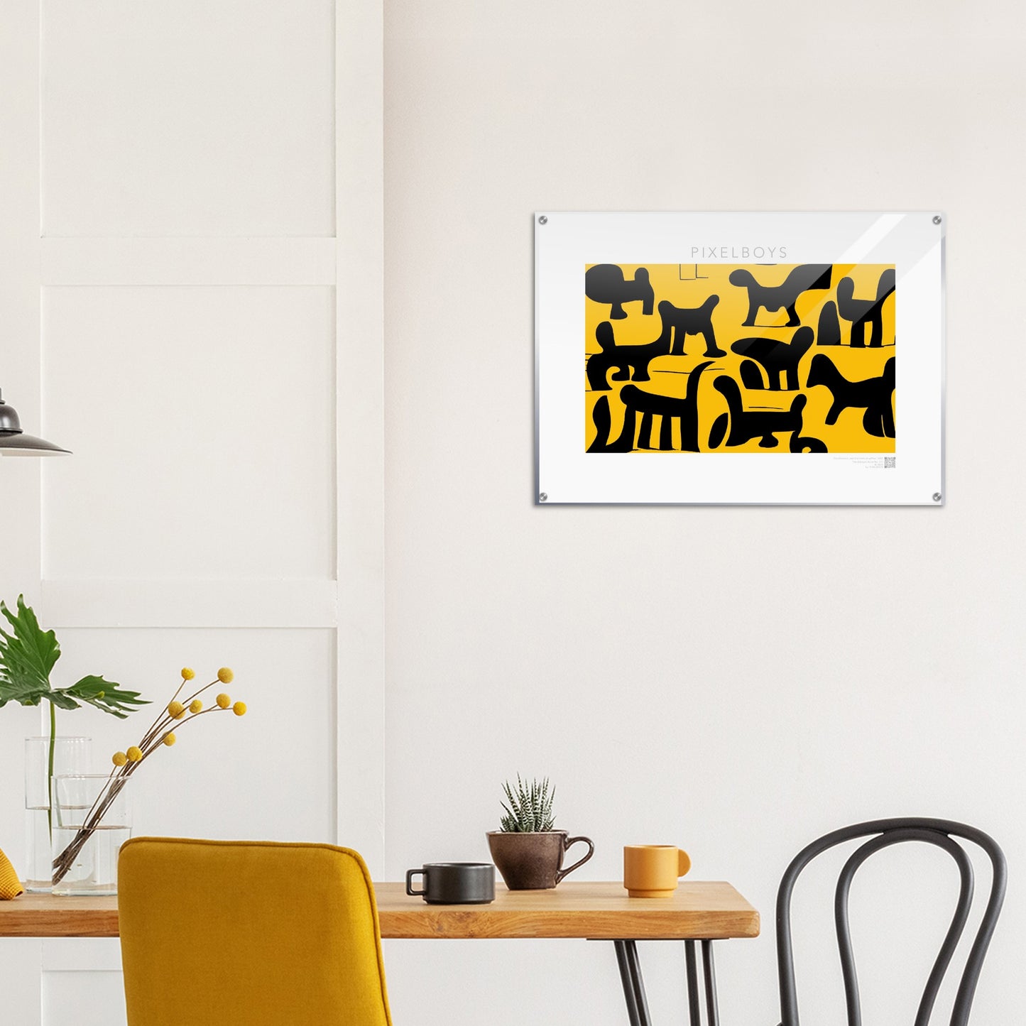 Acrylbild - Doodlemania "weird animals on yellow" - No.3 - bedruckte Tasse-  gelb - Cup - Hunde - Katzen - Doodle Kunst - dogs - Cats - gastro - Poster mit Rahmen - doodle artwork - Acrylbild - Kunstdruck - Wandbild - office Poster - Poster with frame -  Künstler: Pixelboys & The Unknown Artist Nb.517 - keith haring - Gastro Art - anti stress art - Art Brand - Kunstdruck - Gastro Tasse - 