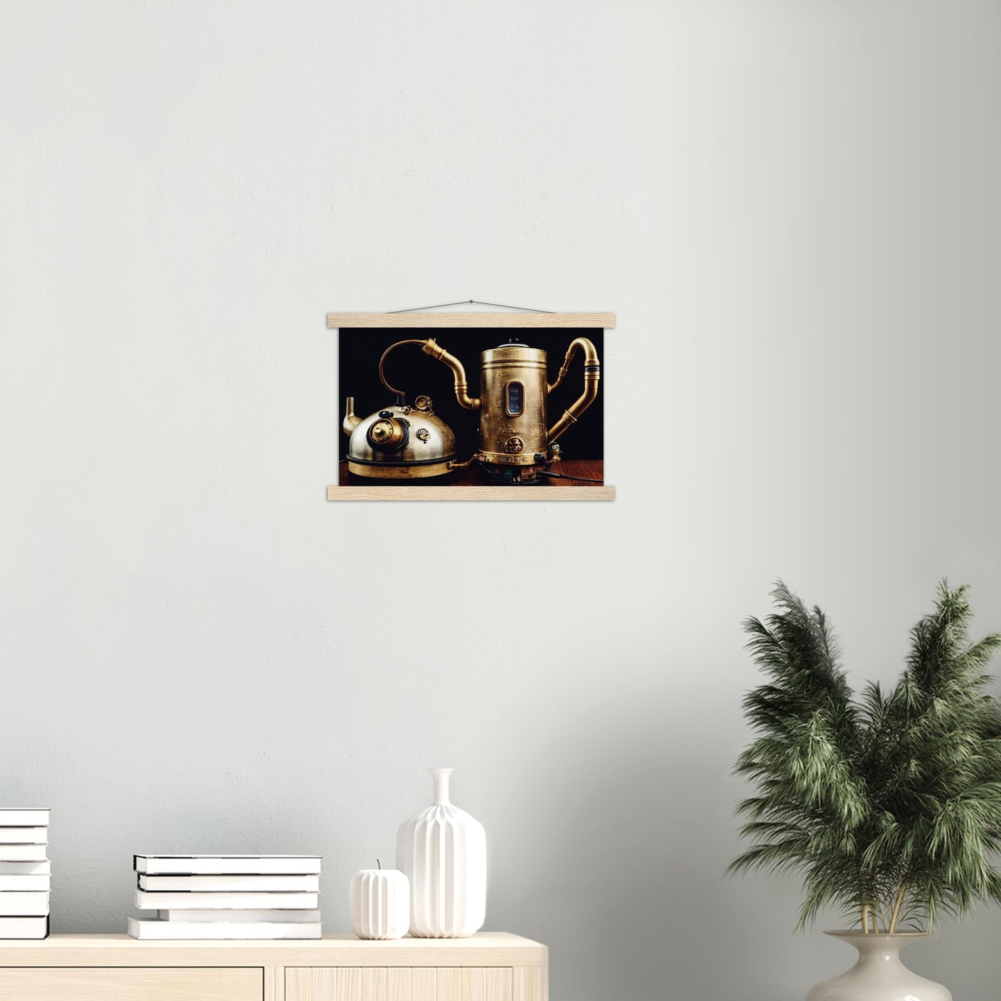 Poster mit Leisten (Holz) in Museumsqualität - Steampunk - Coffee Maker - No.3 - Collection Cup - Pixelboys - Wandbild - Kunstwerk - Hotelkunst - Kunst auf Postern - Fine Art - Steampunk - Future - Maschine - Poster with frame - Office Poster - Art Brand - Pixelboys - Coffee House - Restaurant Poster - Wall Art - Kunstdruck - Geschenkidee - Kunst auf Acrylglas - Future Coffee Cup - Personalisierbare Tasse - Gastro Tasse - exklusiv - Gastronomie Poster - Hotelposter - Steam Punk Kitchen - 