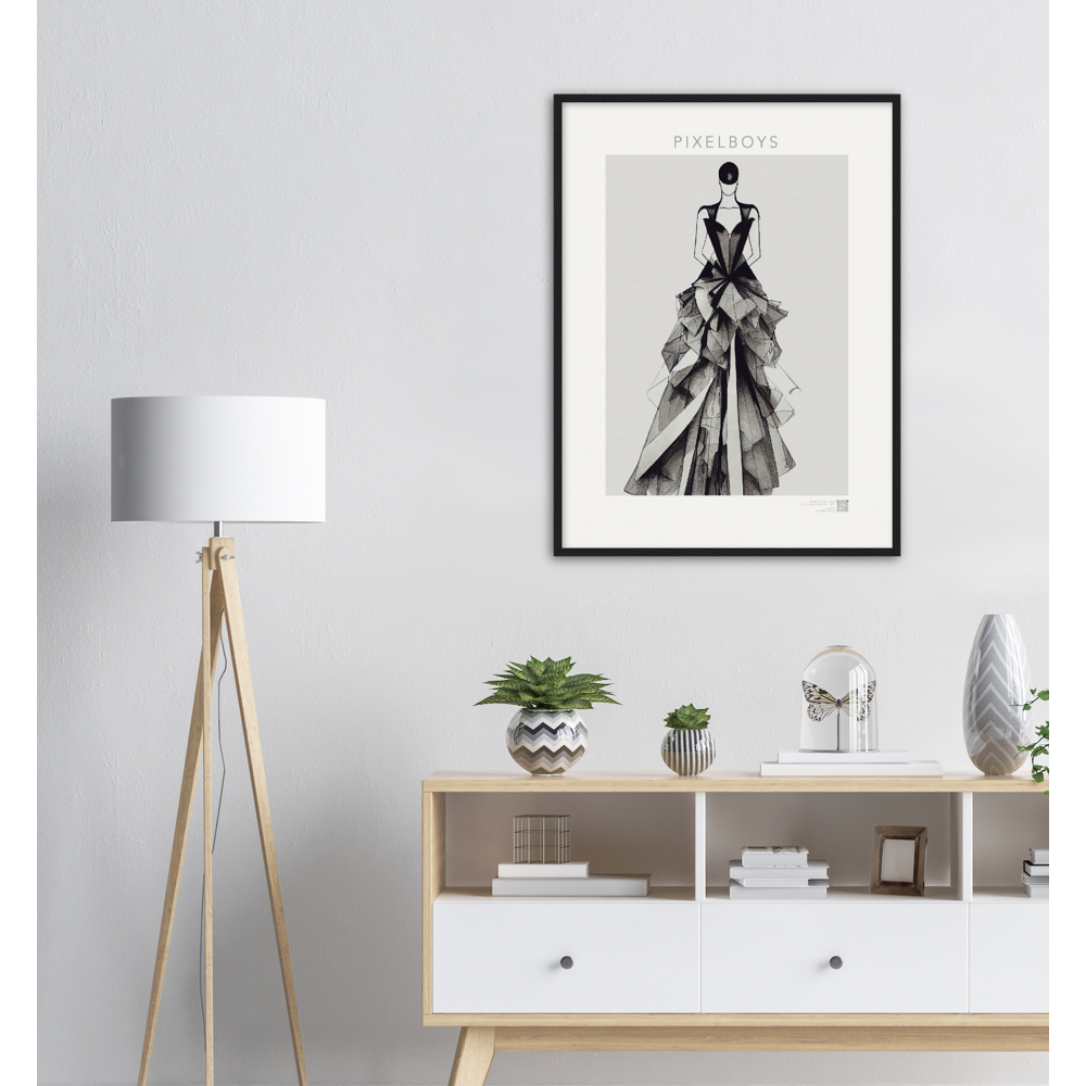 Haute Couture Poster Set mit Rahmen aus Holz in Museumsqualität - Haute Couture - No. 4 - "Alice" - Künstler: "The Unknown Artist Nb. 517" Wandbilder - Kunstdrucke - Pixelboys - Atelier - Milano - Berlin - Munich - Madrid - New York - Dubai - Paris - Tokio - 