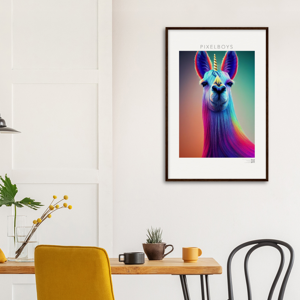 Poster mit Rahmen (Holz)- Karma Lama No. 3 - "Bob" - Wandbild - Bob the Drag Queen - LGBTQI+ - Christopher Street Day - Pride Month - Lesbian - Gay - Bisexual - Transgender - Queer & Intersexual - rainbow flag - unicorn - einhorn - rainbow - regenbogen - heteronormativity - Drag Queens - Asexual - Künstler: "John Grayst" - Pixelboys - Atelier - Acryldruck - Museum - Germany - Berlin - USA - America - New York City - Los Angeles - Chicago - Houston - Phoenix - Philadelphia - Paris - Rom -