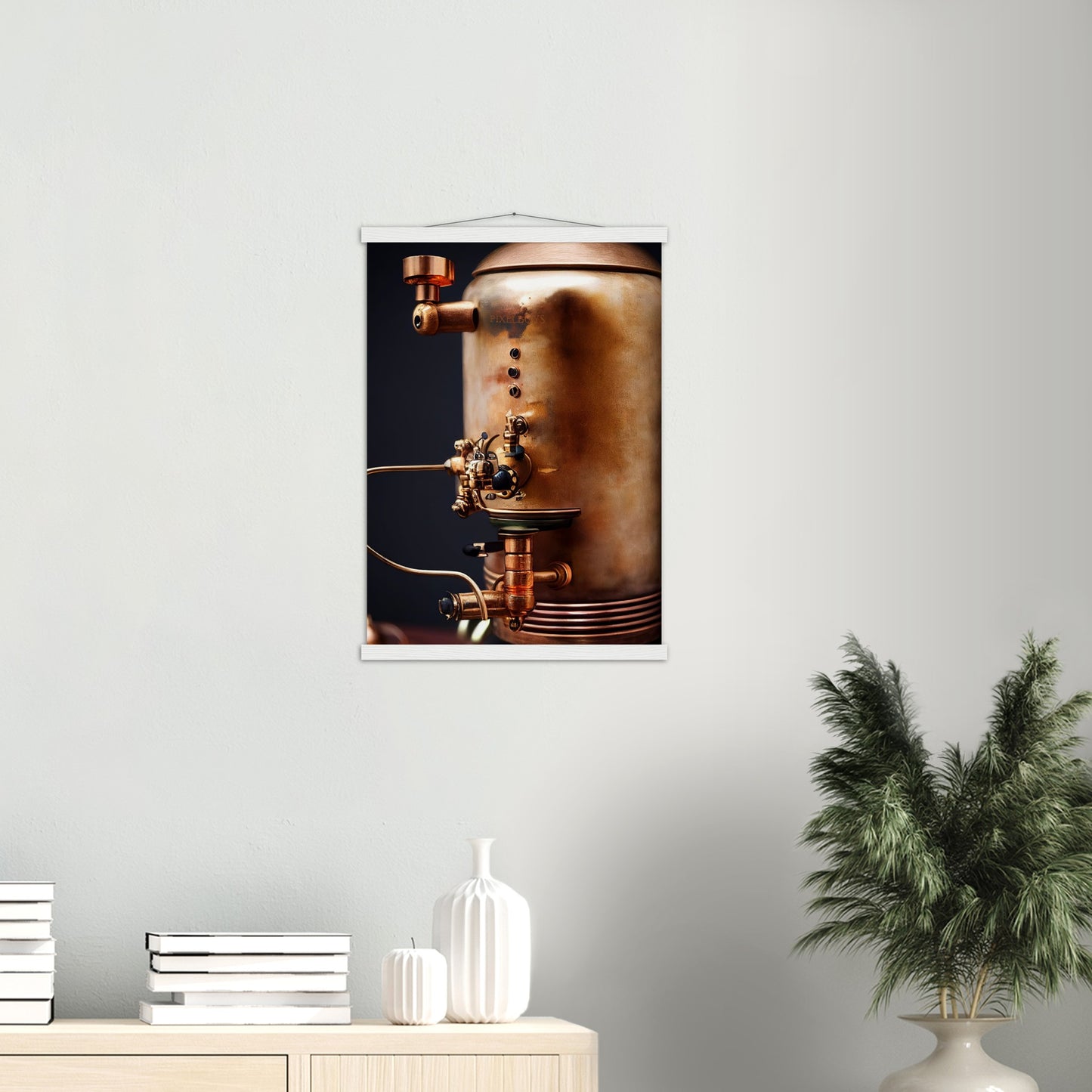 Poster mit Leisten (Holz) - Steampunk - Coffee Maker - No.5 - Collection Cup - Pixelboys - Wandbild - Kunstwerk - Hotelkunst - Kunst auf Postern - Fine Art - Steampunk - Future - Maschine - Poster with frame - Office Poster - Art Brand - Pixelboys - Coffee House - Restaurant Poster - Wall Art - Kunstdruck - Geschenkidee - Kunst auf Acrylglas - Future Coffee Cup - Personalisierbare Tasse - Gastro Tasse - exklusiv - Acryldruck - Gastronomie Poster - Hotelposter - Steam Punk Kitchen -   