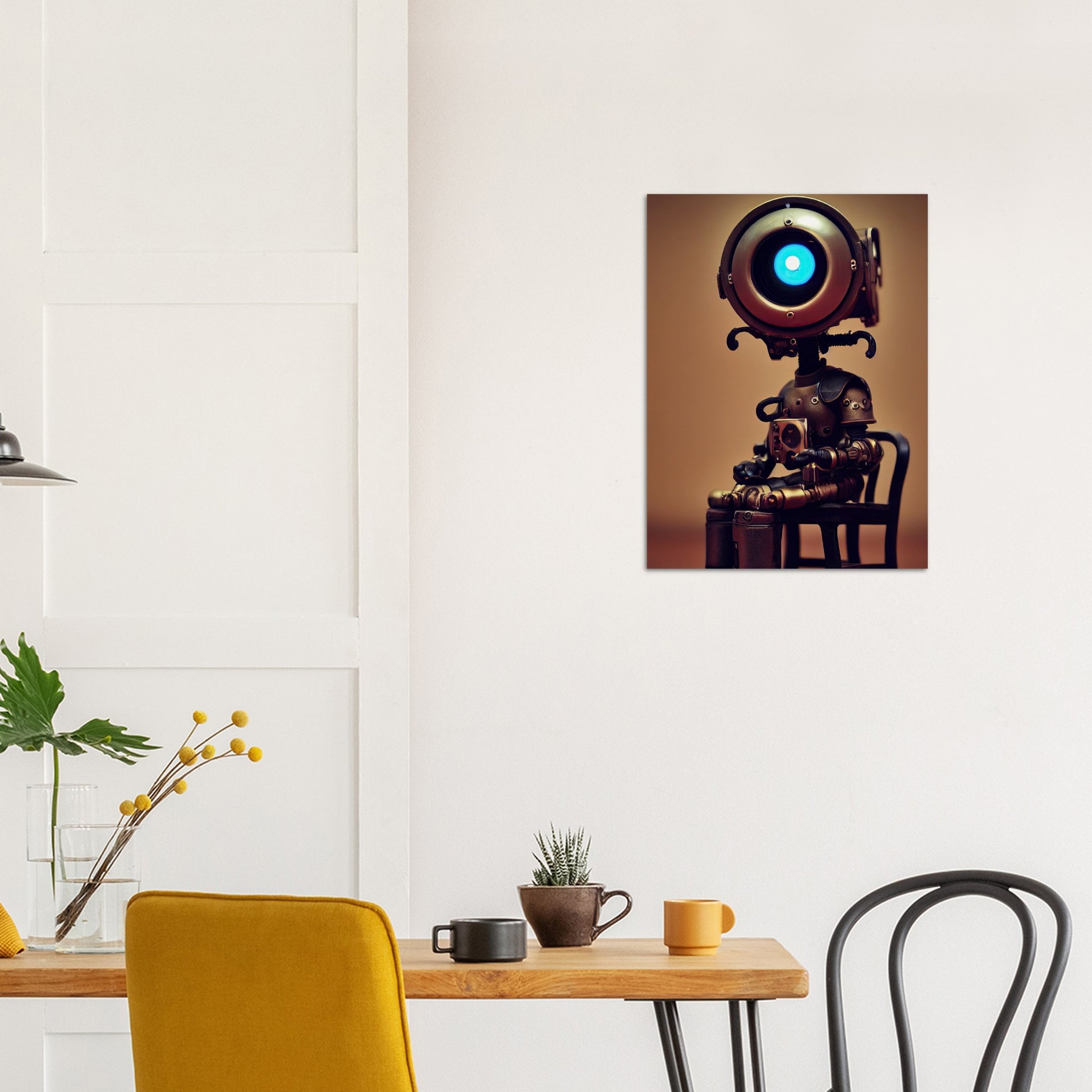 Poster in Museumsqualität -  Tiny robot with coffee - "Bobby" - Wandkunst - Papierdicke: 250g/qm - Customizable Coffee Cup - Personalized Gifts - Kunstdruck - Kleine Roboter - Steampunk - Acryldruck - Little Robots - Personalized Gifts - Tiny  - Steampunk - zukunft - Poster with frame - Kunstwerk - Office Poster - Poster mit Rahmen - Kaffee Tasse - Poster - Bedruckte Tassen - Kunst Marke - Art Brand - Wandbild - Kunstdrucke - Künstler: John Grayst & Pixelboys - emotional robots - Geschenkidee -