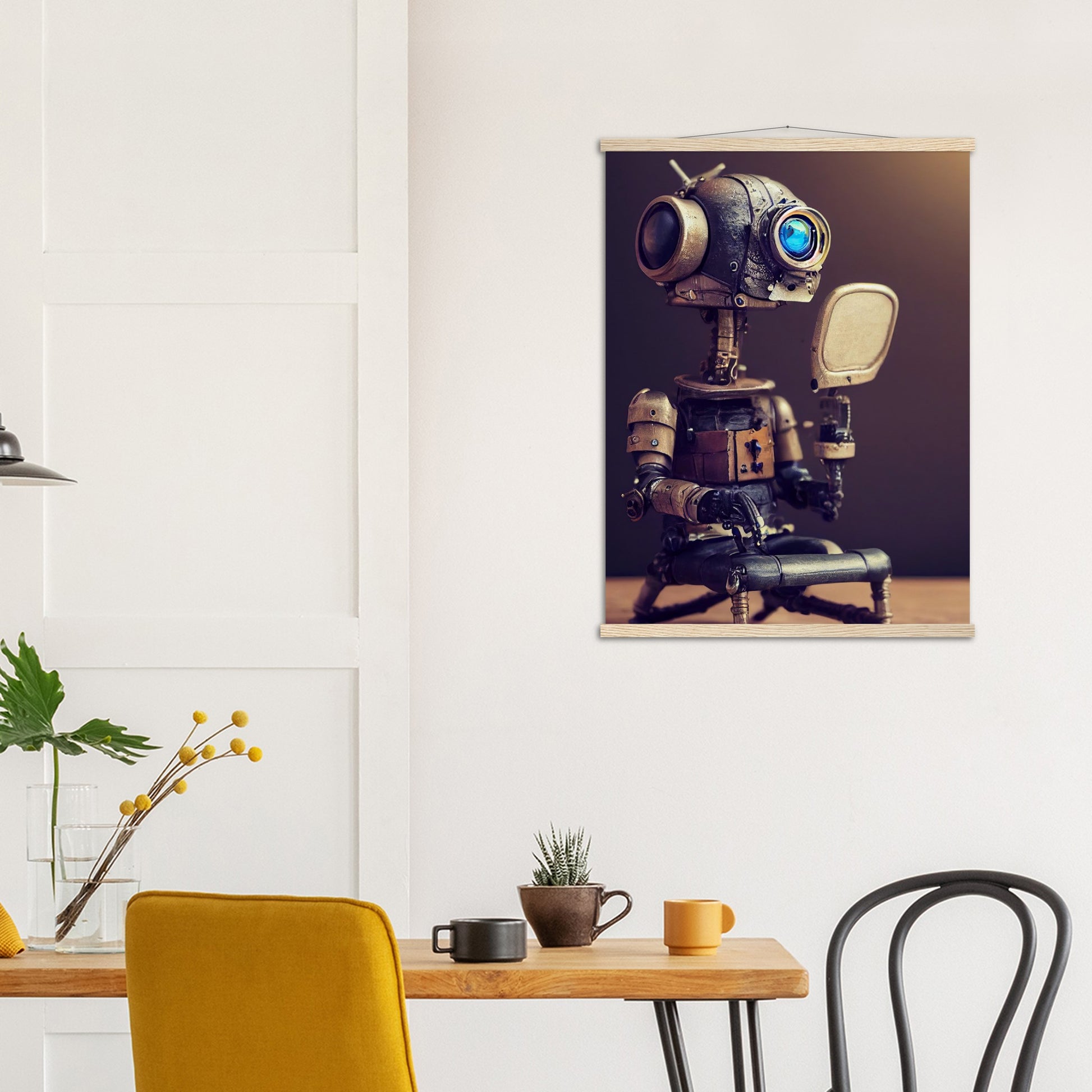 Poster mit Leisten (Holz) in Museumsqualität - Tiny robot with a mirror - Hitoshi 人 - Wall Art - Spiegel - Acryldruck - Wandkunst - Customizable Coffee Cup - Personalized Gifts - Kunstdruck - Kleine Roboter - Acryldruck - Little Robots - Personalized Gifts - Tiny  - Steampunk - zukunft - Poster with frame - Kunstwerk - Office Poster - Poster mit Rahmen - Kaffee Tasse - Poster - Bedruckte Tassen - Kunst Marke - Art Brand - Kunstdrucke - Künstler: John Grayst & Pixelboys - emotional robots - Geschenkidee - 