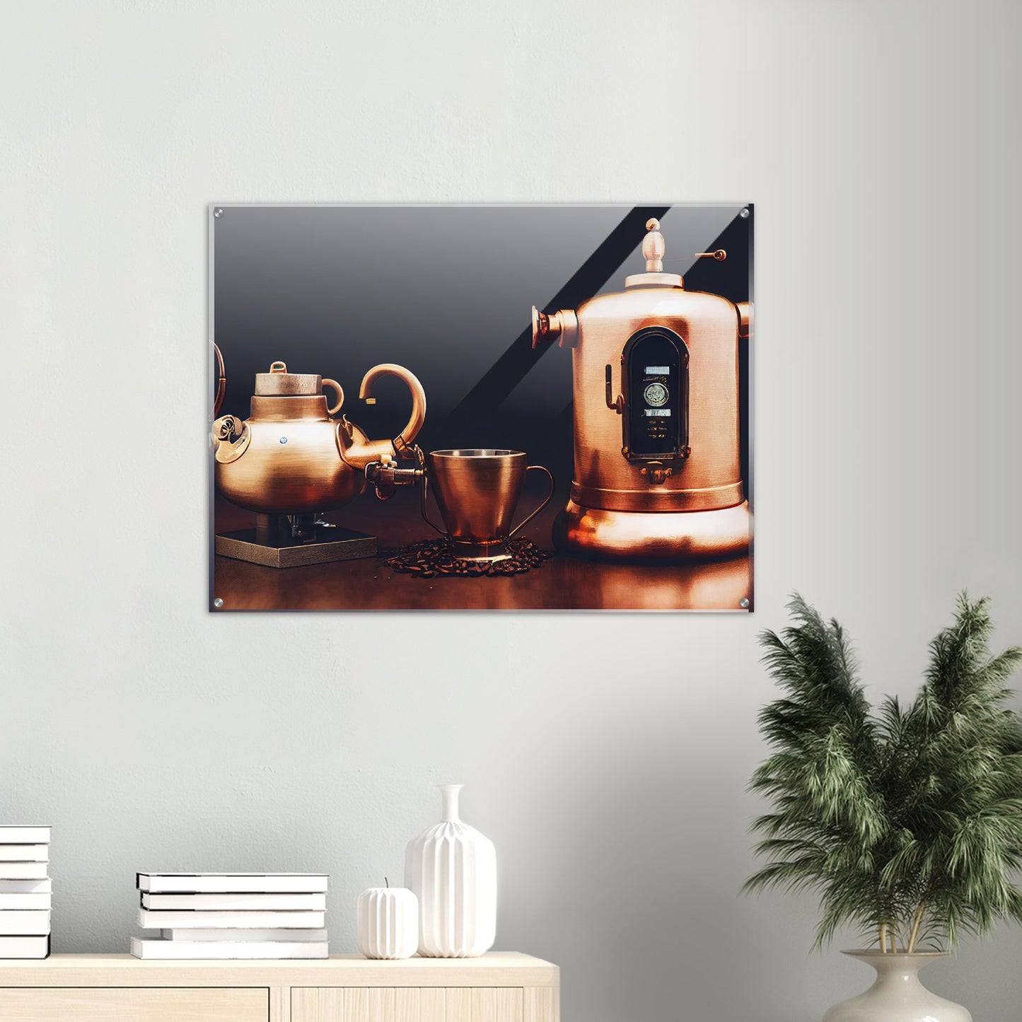 Acrylbild auf Glas - in Museumsqualität - Steampunk - Coffee Maker - No.4 - Collection Cup - Pixelboys - Wandbild - Kunstwerk - Hotelkunst - Kunst auf Postern - Fine Art - Steampunk - Future - Maschine - Poster with frame - Office Poster - Art Brand - Pixelboys - Coffee House - Restaurant Poster - Wall Art - Kunstdruck - Geschenkidee - Kunst auf Acrylglas - Future Coffee Cup - Personalisierbare Tasse - Gastro Tasse - exklusiv - Acryldruck - Gastronomie Poster - Hotelposter - Steam Punk Kitchen -   