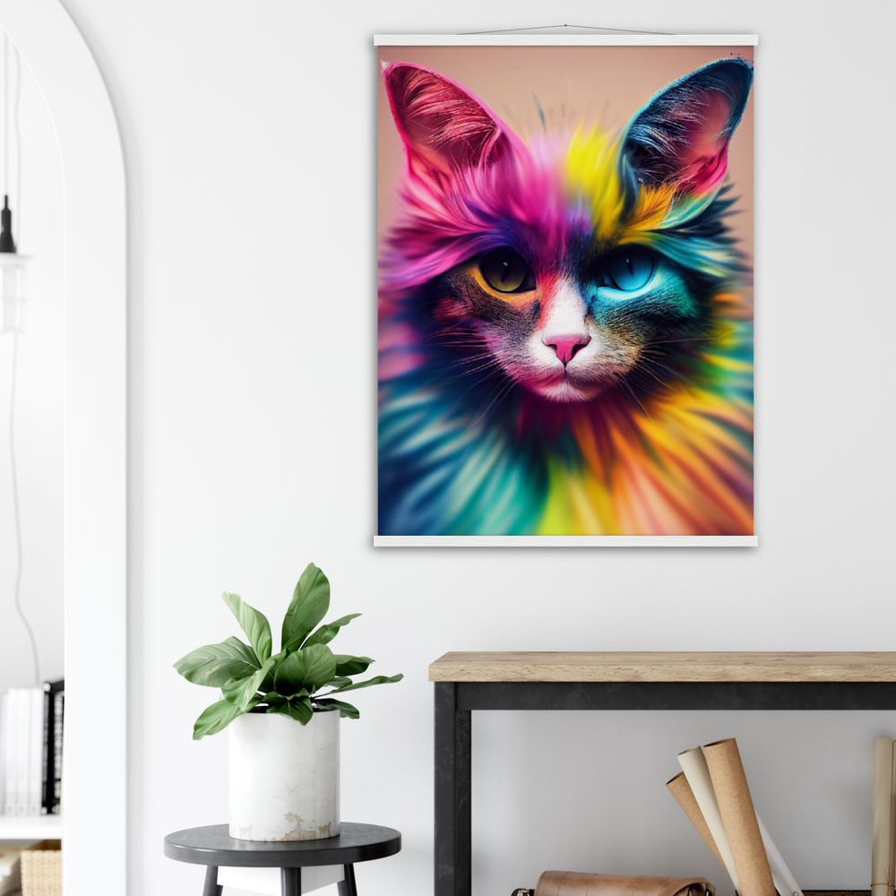 Poster mit Leisten - Einzigartige farbenfrohe Regenbogenkatze "Luna"