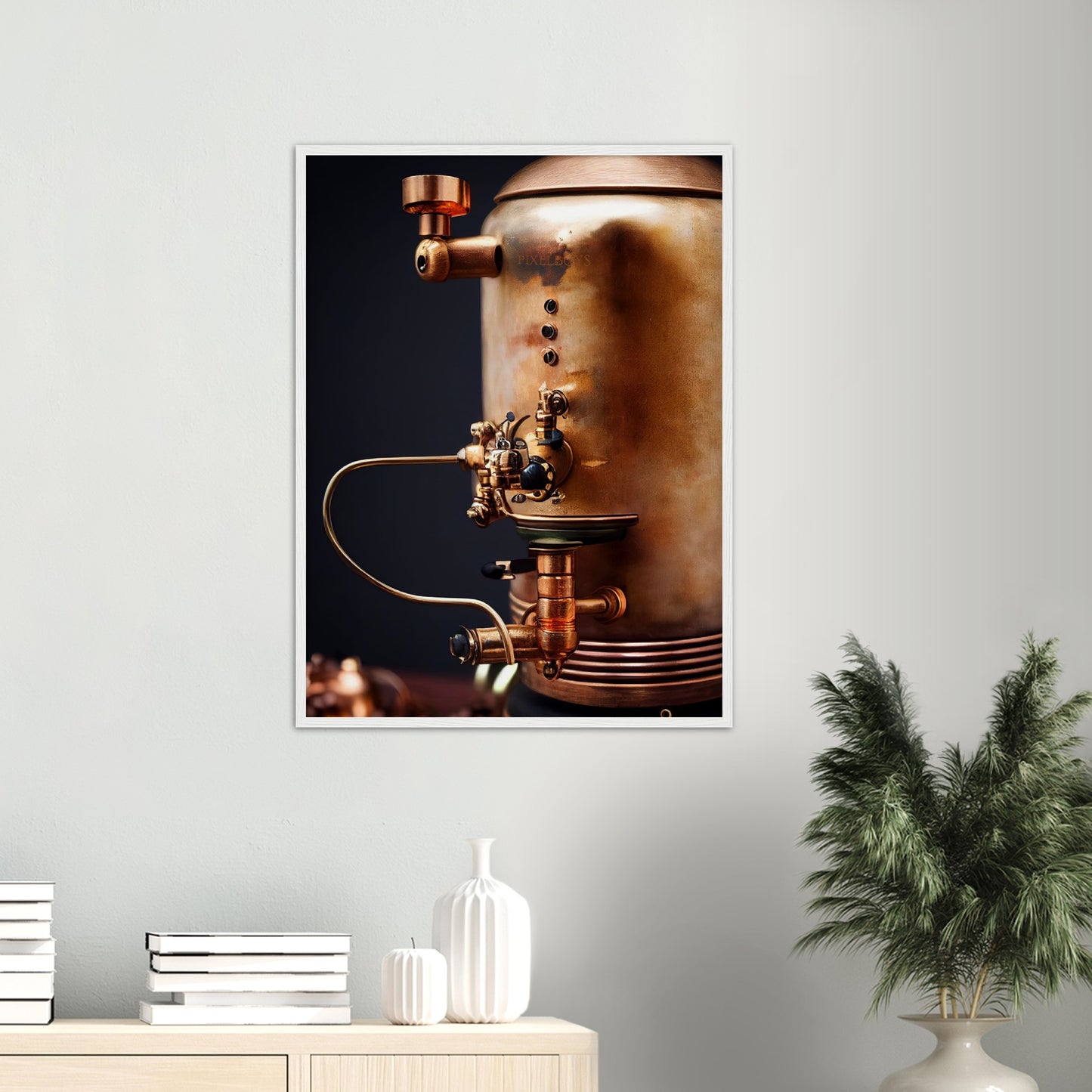  Poster mit Rahmen (Holz) - Steampunk - Coffee Maker - No.5 - Collection Cup - Pixelboys - Wandbild - Kunstwerk - Hotelkunst - Kunst auf Postern - Fine Art - Steampunk - Future - Maschine - Poster with frame - Office Poster - Art Brand - Pixelboys - Coffee House - Restaurant Poster - Wall Art - Kunstdruck - Geschenkidee - Kunst auf Acrylglas - Future Coffee Cup - Personalisierbare Tasse - Gastro Tasse - exklusiv - Acryldruck - Gastronomie Poster - Hotelposter - Steam Punk Kitchen -   