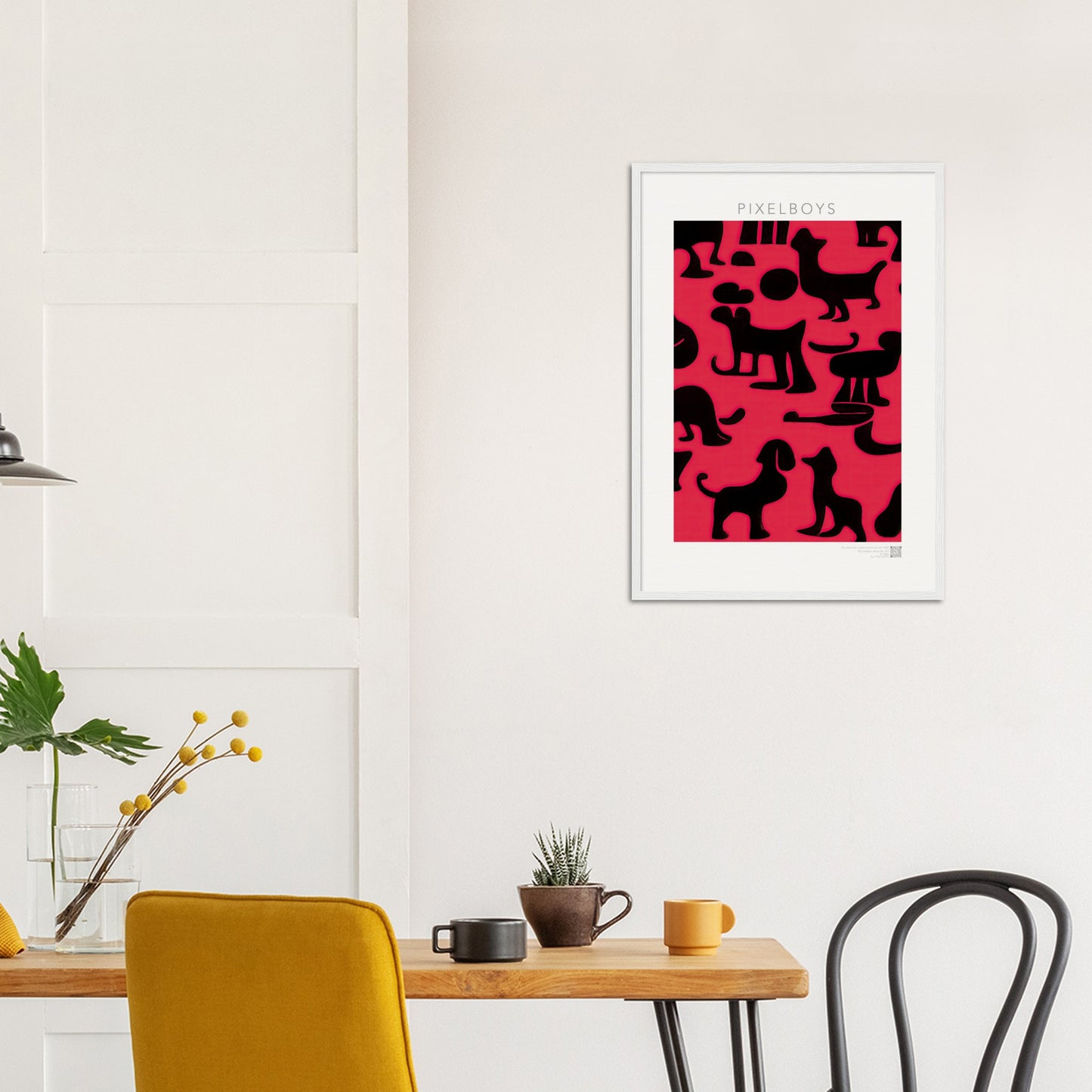 Poster mit Rahmen (Holz) - in Museumsqualität - Doodlemania "weird animals on red"- No.2 - Hunde - Katzen - Doodle Kunst - dogs - Cats - gastro - Poster mit Rahmen - doodle artwork - Acrylbild - Kunstdruck - Wandbild - office Poster - Poster with frame -  Künstler: Pixelboys & The Unknown Artist Nb.517 - keith haring - anti stress art - Gastro Art -Art Brand - 