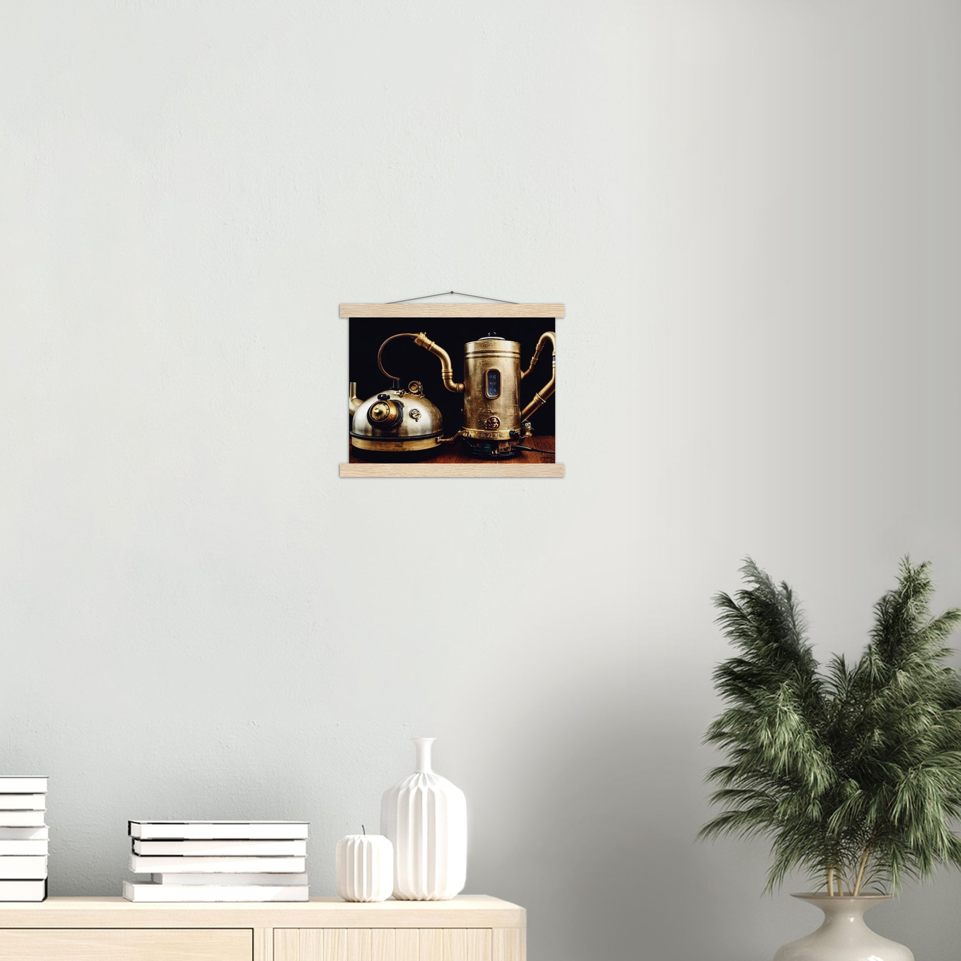 Poster mit Leisten (Holz) in Museumsqualität - Steampunk - Coffee Maker - No.3 - Collection Cup - Pixelboys - Wandbild - Kunstwerk - Hotelkunst - Kunst auf Postern - Fine Art - Steampunk - Future - Maschine - Poster with frame - Office Poster - Art Brand - Pixelboys - Coffee House - Restaurant Poster - Wall Art - Kunstdruck - Geschenkidee - Kunst auf Acrylglas - Future Coffee Cup - Personalisierbare Tasse - Gastro Tasse - exklusiv - Gastronomie Poster - Hotelposter - Steam Punk Kitchen - 