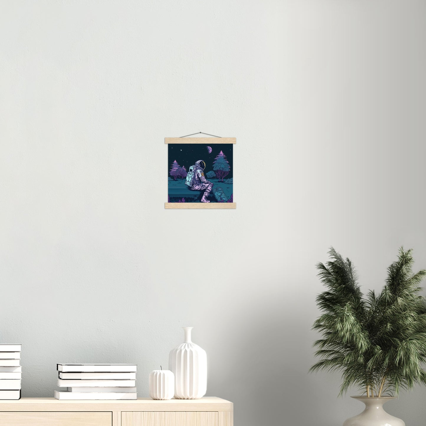 Poster mit Leisten (Holz) - in Museumsqualität - Stargazing Astronaut - John - Illustration - Astronaut - Parkbank - Rocketman - Posterleisten - USA - Fineart - Posterrahmen  - Wandkunst - Holzrahmen - Poster with frame - artwork - art brand - printed cup personalized - Holzleisten - pixelboys - Kunstdrucke - wandbilder - wall art - Kunst auf Tassen  - Office Poster - Gastrotassen - Wanddekoration - Acrylkunst - Geschenkidee - Office Poster - Acryldruck - Abstrakte Kunst -