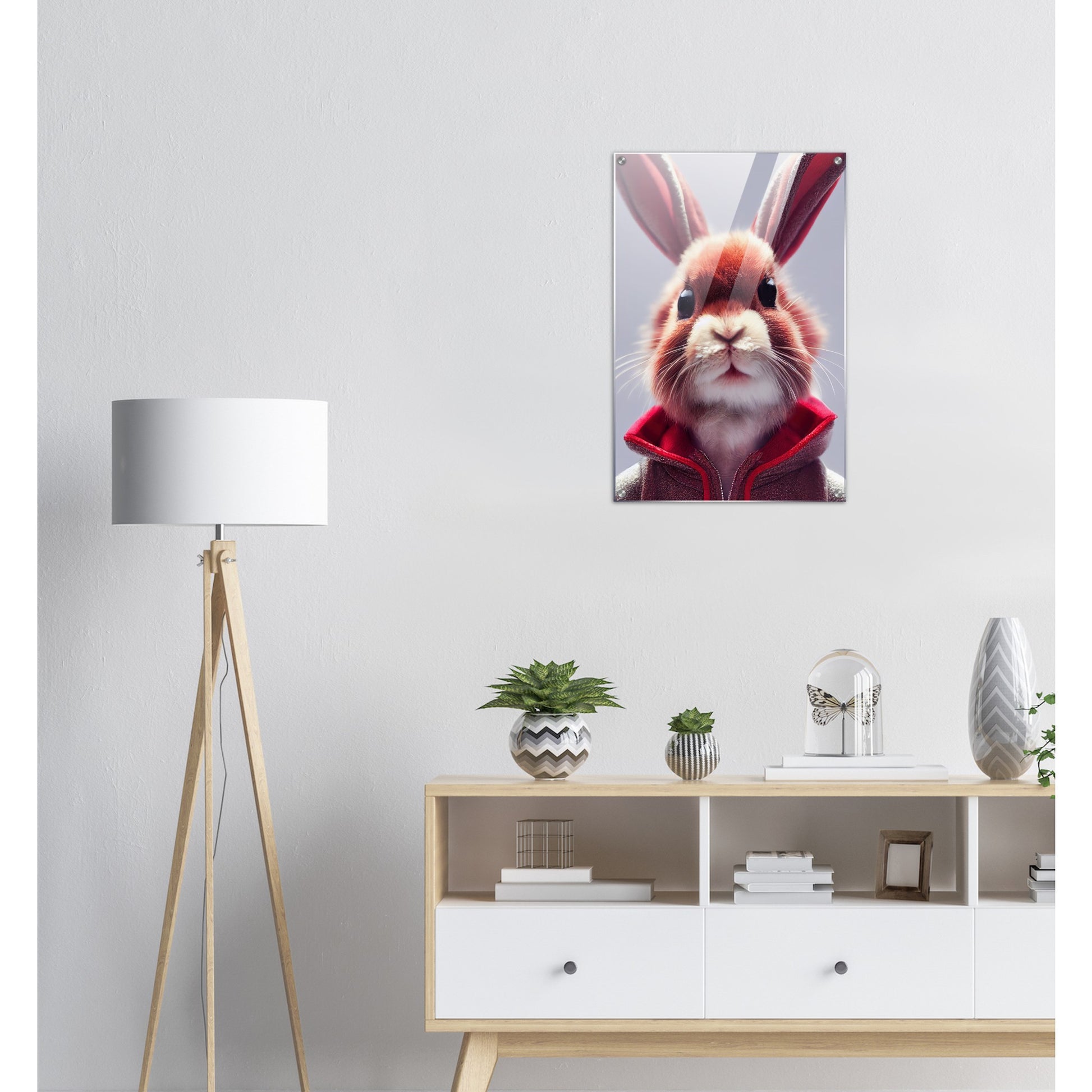 Acryldruck - Museumsqualität - Bunny in grey red tracksuit - "Julius" - Acryl art - personalized mug - customized mug - Cute rabbit - Marke:- Pixelboys - Brand - Art Prints - Marke - Wandkunst - Papierstärke: 250g/qm - Wall Art - Bunny crew - Skater Betty - Hasen Gang - Original - Künstler:Pixelboys - Poster with frame - Office Poster - Acrylkunst - Trend - Wandschmuck - Acrylbild - Atelier Canada - 