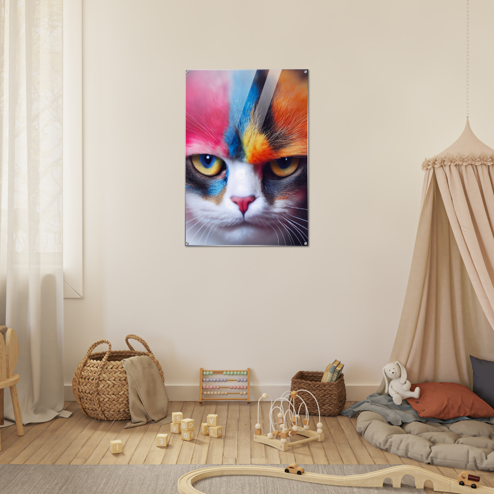 Acrylbild - Mürrische Regenbogen Katze "Lucy"