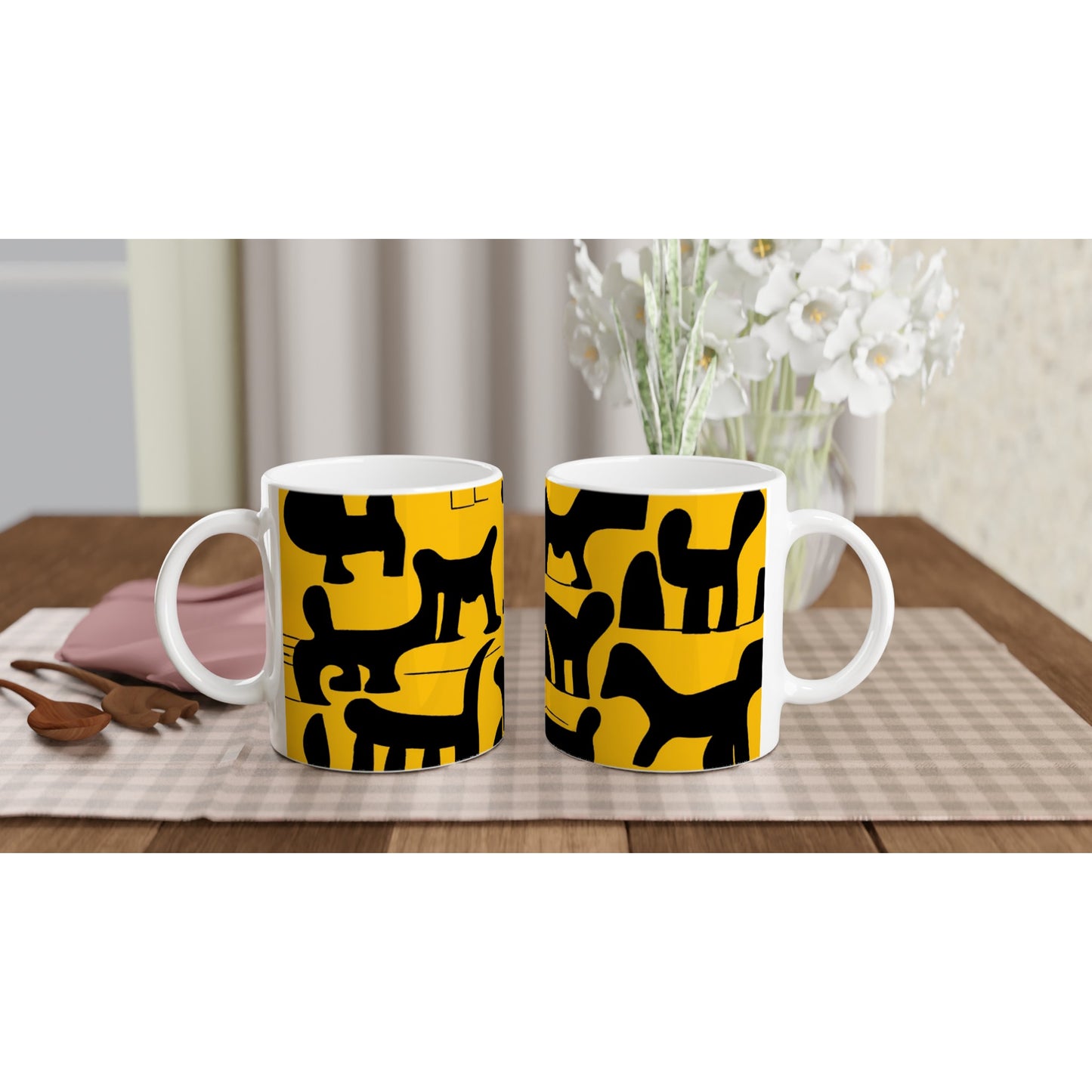 Bedruckte Sammeltasse - Doodlemania "weird animals on yellow" - No.3 - bedruckte Tasse-  gelb - Cup - Hunde - Katzen - Doodle Kunst - dogs - Cats - gastro - Poster mit Rahmen - doodle artwork - Acrylbild - Kunstdruck - Wandbild - office Poster - Poster with frame -  Künstler: Pixelboys & The Unknown Artist Nb.517 - keith haring - Gastro Art - anti stress art - Art Brand - Kunstdruck - Gastro Tasse - 