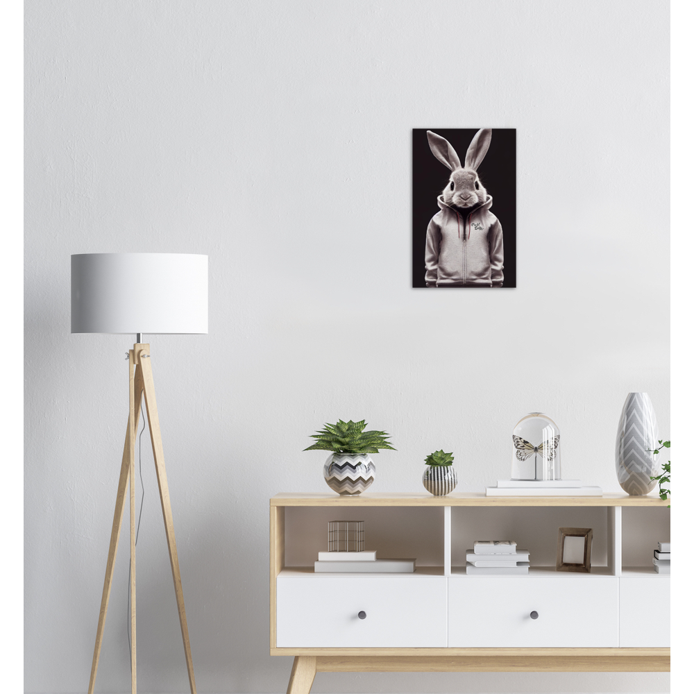 Poster in Museumsqualität - Bunny in grey tracksuit - Fashion Gang - Wandbild - Ostern - Geschenkidee - Osterhase - Bunny Crew: "Valerian" - "Caesar" - "Constantin" - "Cleo"-Titus - Weisser Hase - Easter Bunny - Cute - grey tracksuit - sweats - Alice's Adventures in Wonderland - Modemarke - Pixelboys Brand - Valerian der Hase - Kaninchen  - Künstler: "Pixelboys" - Atelier - Germany - Berlin - Hamburg - Colgne - France - Paris - Italy - Rom - USA - America - New York City - Los Angeles - Chicago - 