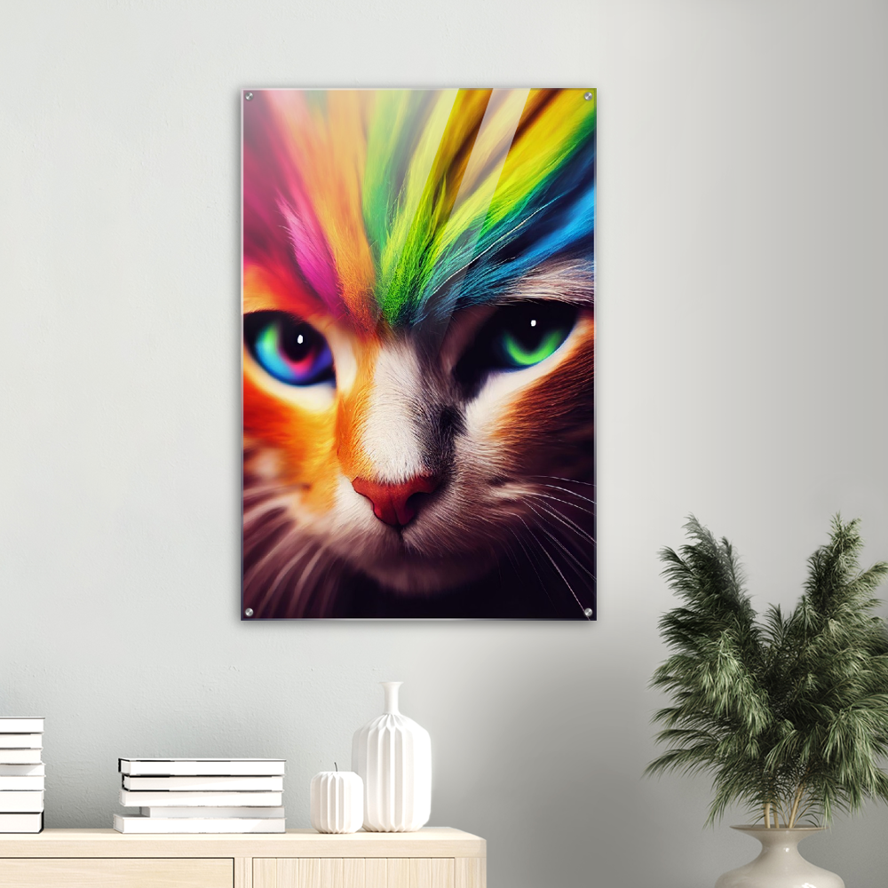 Acrylbild - Die bunte Katzen Löwin "Nala" Acryldrucke mit Katzenmotiven - Poster Online Show - Wallart - XXL Wandbilder