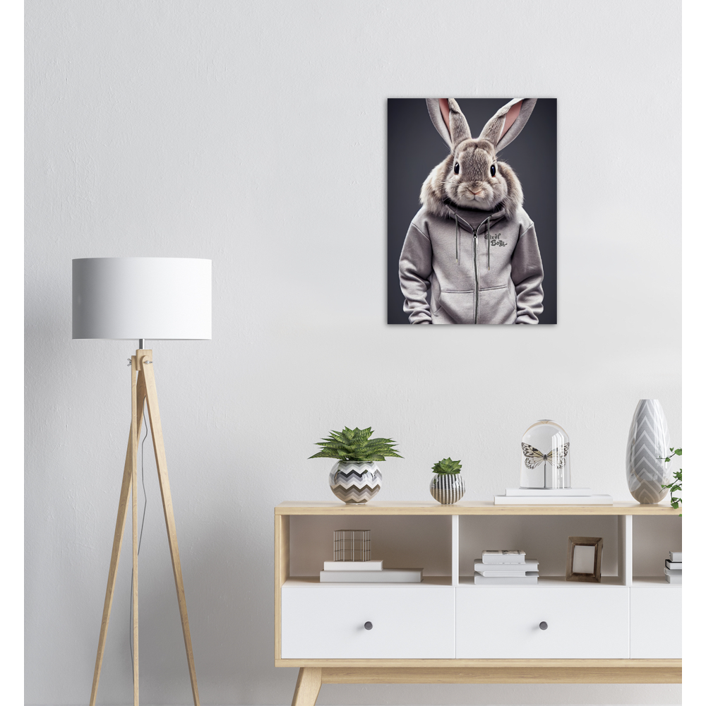 Poster in Museumsqualität - Bunny in grey Tracksuit - "Titus" - Fashion Gang - Becher - Ostern - Geschenkidee - Osterhase - Bunny Crew: "Titus" - "Caesar" - "Constantin" - "Cleo" - Weisser Hase - Easter Bunny - Cute - grey tracksuit - sweats - Alice's Adventures in Wonderland - Modemarke - Pixelboys Brand - Constantin der Hase - Hase - Kaninchen  - Künstler: "Pixelboys" - Atelier - Germany - Berlin - Hamburg - Colgne - France - Paris - Italy - Rom - USA - America - New York City - Los Angeles - Chicago - 