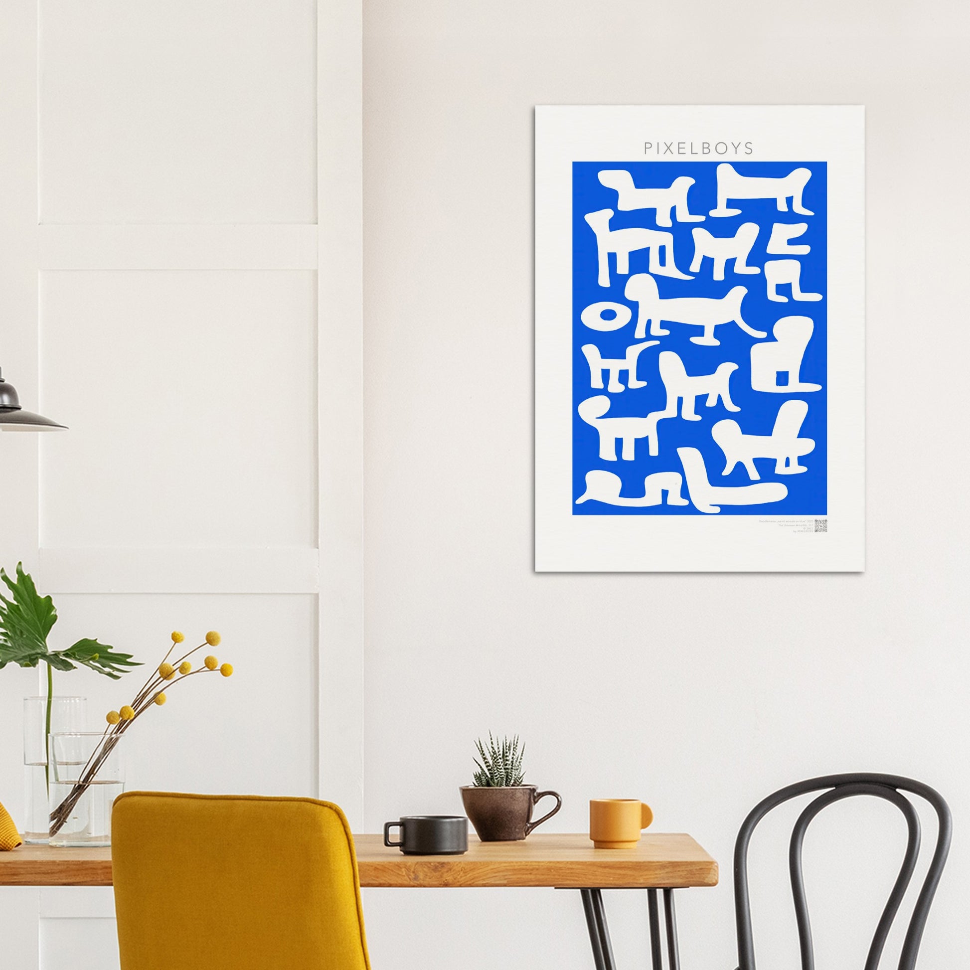 Poster in Museumsqualität - Doodlemania "weird animals on blue" - No.1 - Hunde - Katzen - Doodle Kunst - Poster mit Rahmen - doodle artwork - Acrylbild - Kunstdruck - Wandbild - office Poster - Poster with frame -  Künstler: Pixelboys & The Unknown Artist Nb.517 - keith haring - anti stress art - Art Brand - 