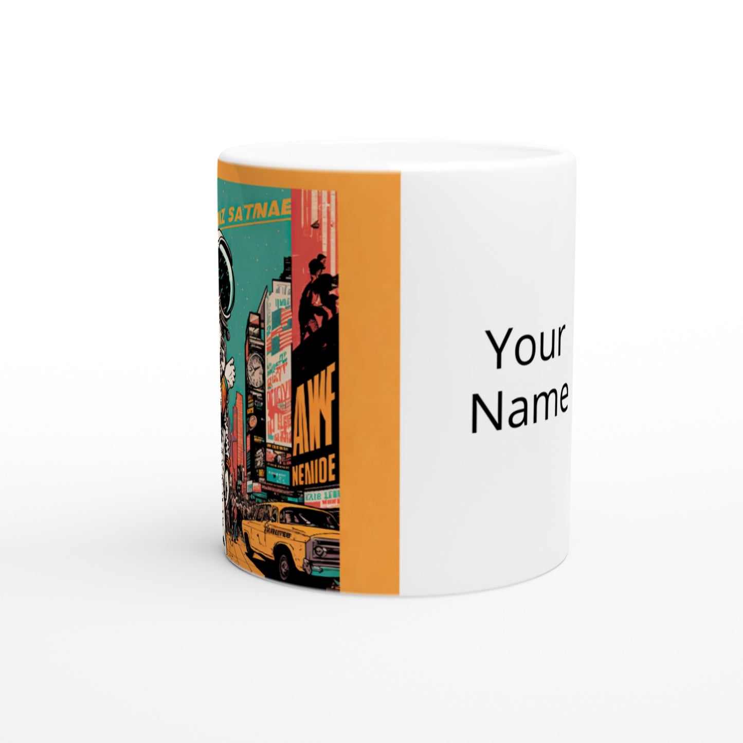 Personalisierte Tasse (bedruckt) in Museumsqualität - Astronaut at the NY Time Square - Illustration - Astronaut - New York - Rocketman - Posterleisten - USA - Fineart - Posterrahmen  - Wandkunst - Holzrahmen - Poster with frame - artwork - art brand - printed cup personalized - Holzleisten - pixelboys - Kunstdrucke - wandbilder - wall art - Kunst auf Tassen  - Office Poster - Gastrotassen - Wanddekoration - Acrylkunst - Geschenkidee - Office Poster - Acryldruck - Abstrakte Kunst -