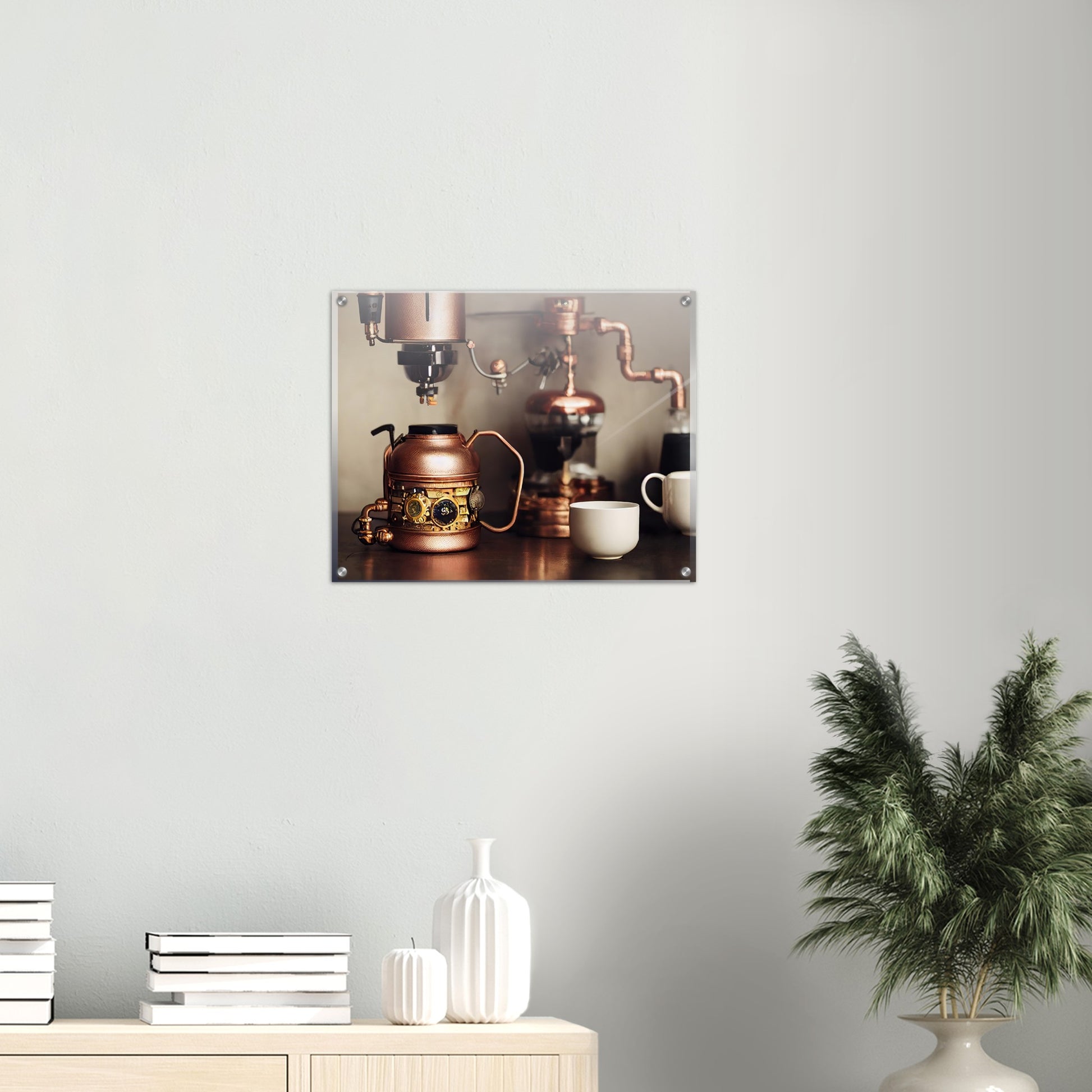 Acrylbild - in Museumsqualität - Steampunk - Coffee Maker - No.1 - Wandbild - Kunstwerk - Kunst auf Postern - Fine Art - Steampunk - Future - Maschine - Poster with frame - Office Poster - Art Brand - Pixelboys - Coffee House - Restaurant Poster - Schöner Wohnen - Dekoration - Wall Art - Kunstdruck - Geschenkidee - Kunst auf Acrylglas - Personalisierbare Tasse - Gastro Poster - Gewerbliche Poster - exklusiv - Kunst auf Acrylglas - 