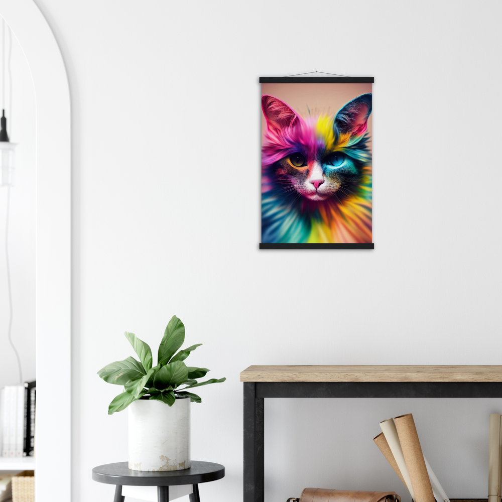 Poster mit Leisten - Einzigartige farbenfrohe Regenbogenkatze "Luna"