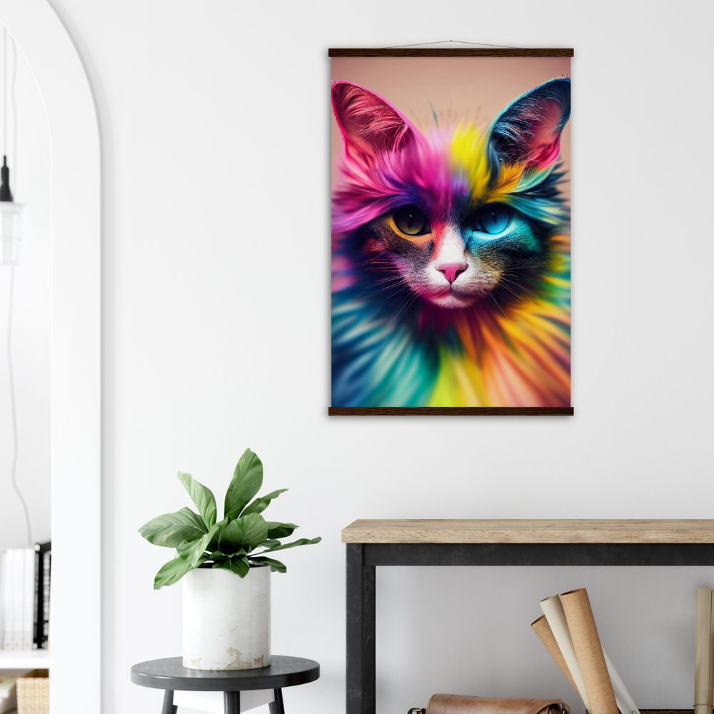 Poster mit Leisten - Einzigartige farbenfrohe Regenbogenkatze "Luna"