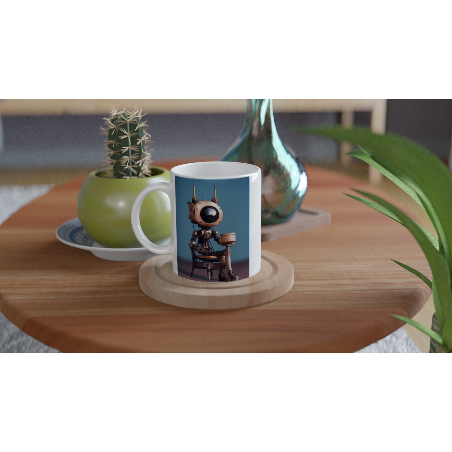 Personalsierbare bedruckte Tasse - Tiny robot with a present - "Tiny Sam" - Wandbild - Customizable Coffee Cup - Personalized Gifts - Kunstdruck - Roboter mit Geschenk - Steampunk - Acryldruck - Present Robots - Personalized Gifts - Poster with frame - nr.5 lebt - zukunft - Kunstwerk - Office Poster - Poster mit Rahmen - Kaffee Tasse  - Bedruckte Tassen - Kunst Marke - Art Brand - Wandbild - Kunstdrucke - Künstler: John Grayst & Pixelboys - emotional robots - Geschenkidee - Wall Art -