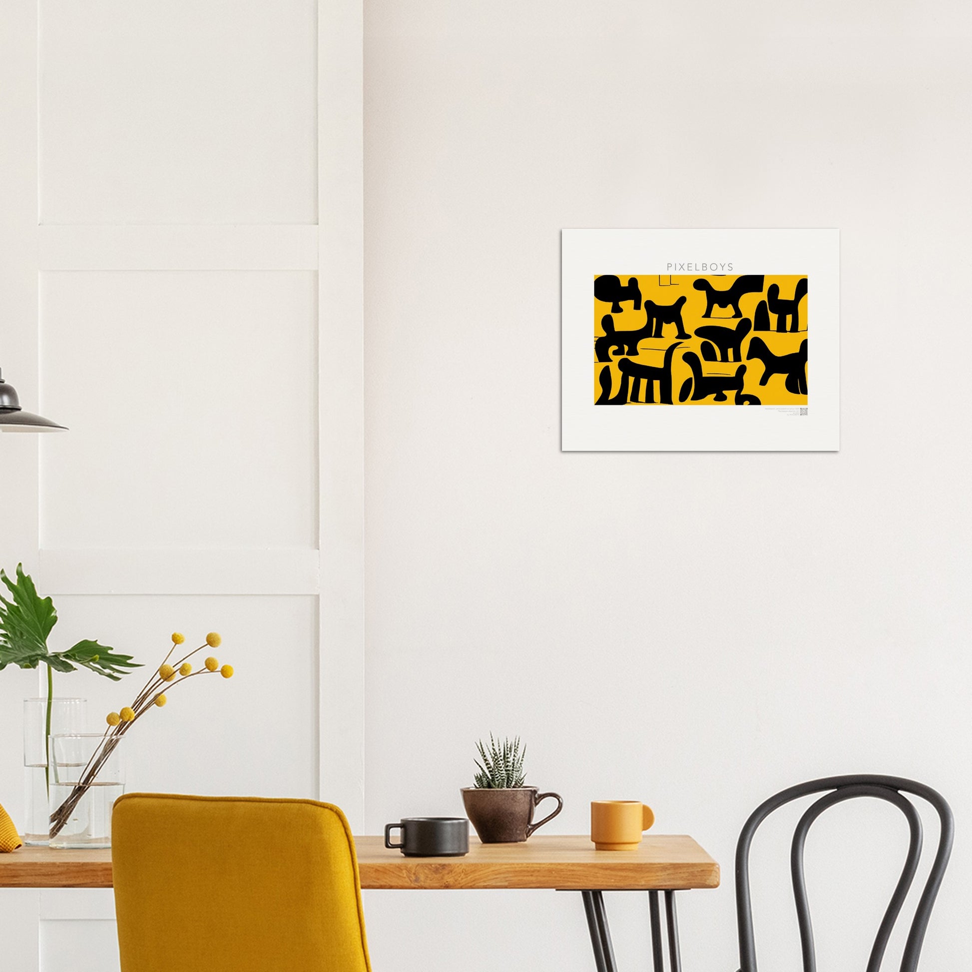 Poster in Museumsqualität - Doodlemania "weird animals on yellow" - No.3 - bedruckte Tasse-  gelb - Cup - Hunde - Katzen - Doodle Kunst - dogs - Cats - gastro - Poster mit Rahmen - doodle artwork - Acrylbild - Kunstdruck - Wandbild - office Poster - Poster with frame -  Künstler: Pixelboys & The Unknown Artist Nb.517 - keith haring - Gastro Art - anti stress art - Art Brand - Kunstdruck - Gastro Tasse - 