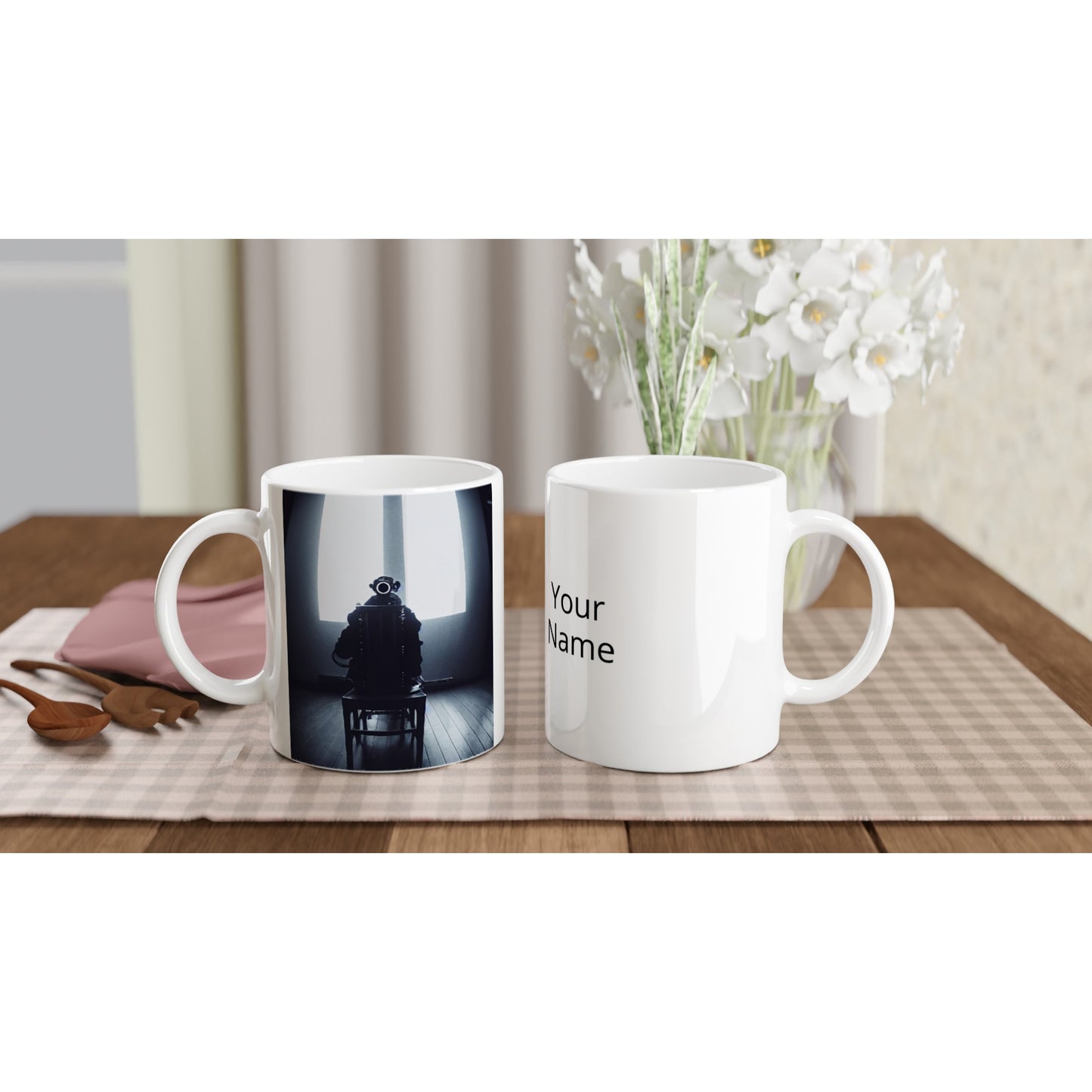 Personalisierbare Tasse - Sad Robots - 2022 - "Lonely"- No.3 - Wandkunst - Customizable Coffee Cup - Museumsqualität - Kunstdruck - Traurige Roboter - Steampunk - Acryldruck - Sad Robots - Maschine - Personalized Gifts - Terminator - blech - traurig - sad - nr.5 lebt - zukunft - Kunstwerk - Office Poster - Poster mit Rahmen - Kaffee Tasse - Poster mit Leisten - Bedruckte Tassen - Kunst Marke - Art Brand - Wandbild - Kunstdrucke - Künstler: John Grayst & Pixelboys - emotional robots - Geschenkidee -