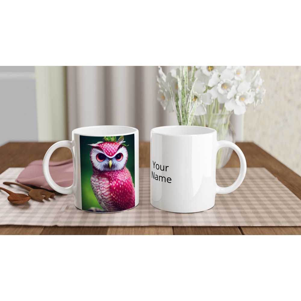 Personalisierbare Tasse- Serie Fruit Owls - Wandkunst - Kunstdruck - (fiktiv: lat.  Pulsatrix Fragaria) - Erdbeere - Schleiereulen - Fruchteulen - Vogel - Bird - Strigiformes - Noctua - Ornithologie - Kunstwerk  - Office Poster - Poster mit Rahmen - Kaffee Tasse - Poster mit Leisten - Bedruckte Tassen - Kunst Marke - Art Brand - Acrylbild - Wandbild - Kunstdrucke - Papier: 250g/qm - Künstler: John Grayst & Pixelboys - Eulen - Owl - Geschenkidee - 