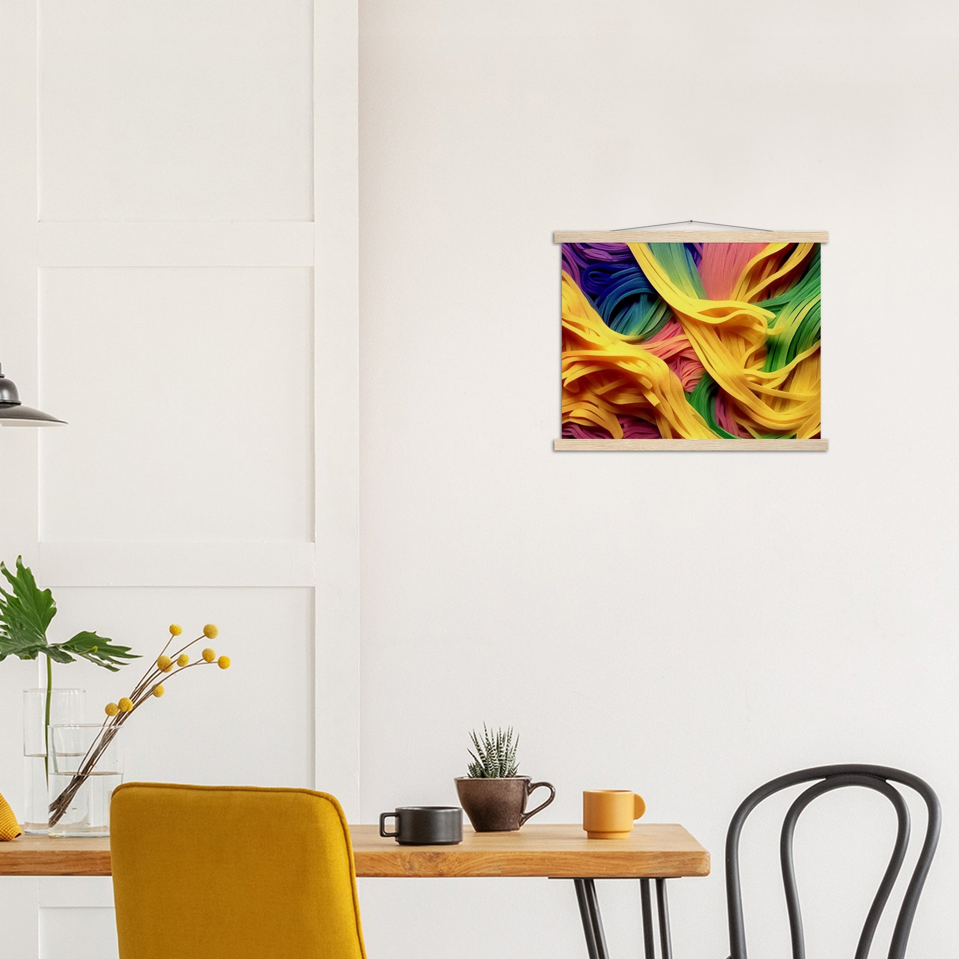 Poster mit Leisten (Holz) - Noodles upside-down - Pasta Love - Italien - China - Restaurant - Nudeln - Pasta - Teigwaren  - Wandkunst - Kunstdruck - Acryldruck - Kunstwerk - Office Poster - Poster mit Rahmen - Kaffee Tasse - Poster mit Leisten - Bedruckte Tassen - Kunst Marke - Art Brand - Kunstdrucke - Papier: 250g/qm - Künstler: Pixelboys - Poster with frame - Geschenkidee - Atelier Rome - Atelier Bologna - Atelier Milano -