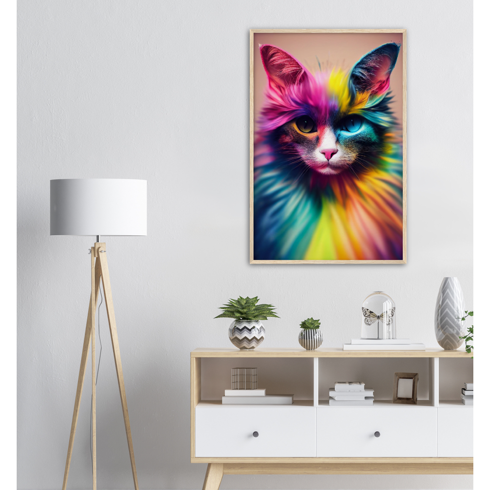 Poster mit Rahmen in Museumsqualität Einzigartige farbenfrohe Regenbogenkatze "Luna" - Amore ♡ - Cat Love - Katzen Liebe ♡- Künstler: "John Grayst" - Kunstdruck - Wandbild - Poster - Pixelboys - Atelier - Mailand - Rom - Neapel - Turin - Palermo - Catania - Florenz - Genua - Bologna - Bari -