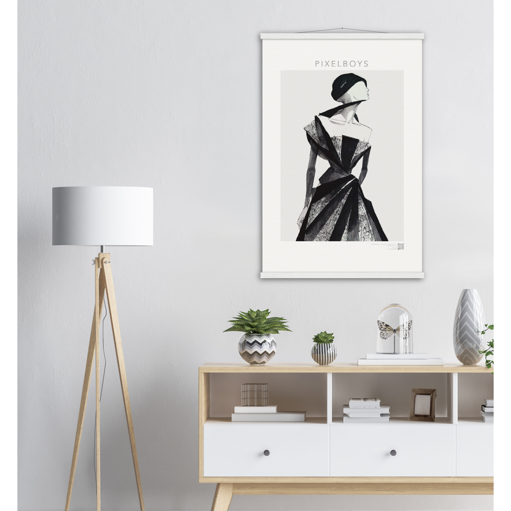 Poster Set mit Leisten aus Holz - Haute Couture - „Écharpe et bonnet“ - "Schal und Mütze" Künstler: "The Unknown Artist Nb. 517" - Poster mit Leisten in Museumsqualität - Wandbild - Pixelboys -   No. 1 "Jade" - Atelier - Paris - Atelier -New York -