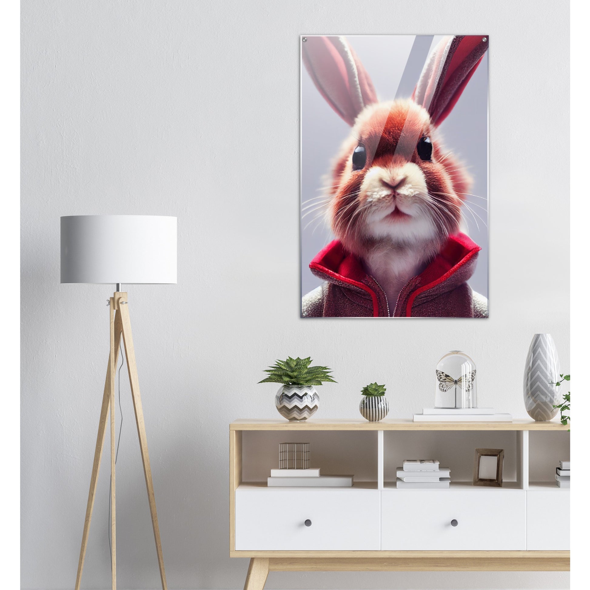 Acryldruck - Museumsqualität - Bunny in grey red tracksuit - "Julius" - Acryl art - personalized mug - customized mug - Cute rabbit - Marke:- Pixelboys - Brand - Art Prints - Marke - Wandkunst - Papierstärke: 250g/qm - Wall Art - Bunny crew - Skater Betty - Hasen Gang - Original - Künstler:Pixelboys - Poster with frame - Office Poster - Acrylkunst - Trend - Wandschmuck - Acrylbild - Atelier Canada - 