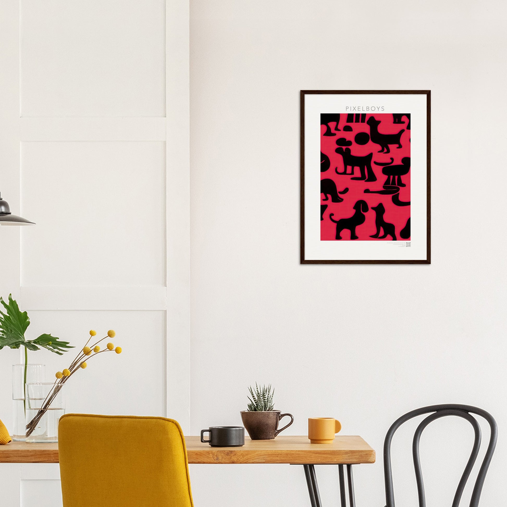 Poster mit Rahmen (Holz) - in Museumsqualität - Doodlemania "weird animals on red"- No.2 - Hunde - Katzen - Doodle Kunst - dogs - Cats - gastro - Poster mit Rahmen - doodle artwork - Acrylbild - Kunstdruck - Wandbild - office Poster - Poster with frame -  Künstler: Pixelboys & The Unknown Artist Nb.517 - keith haring - anti stress art - Gastro Art -Art Brand - 