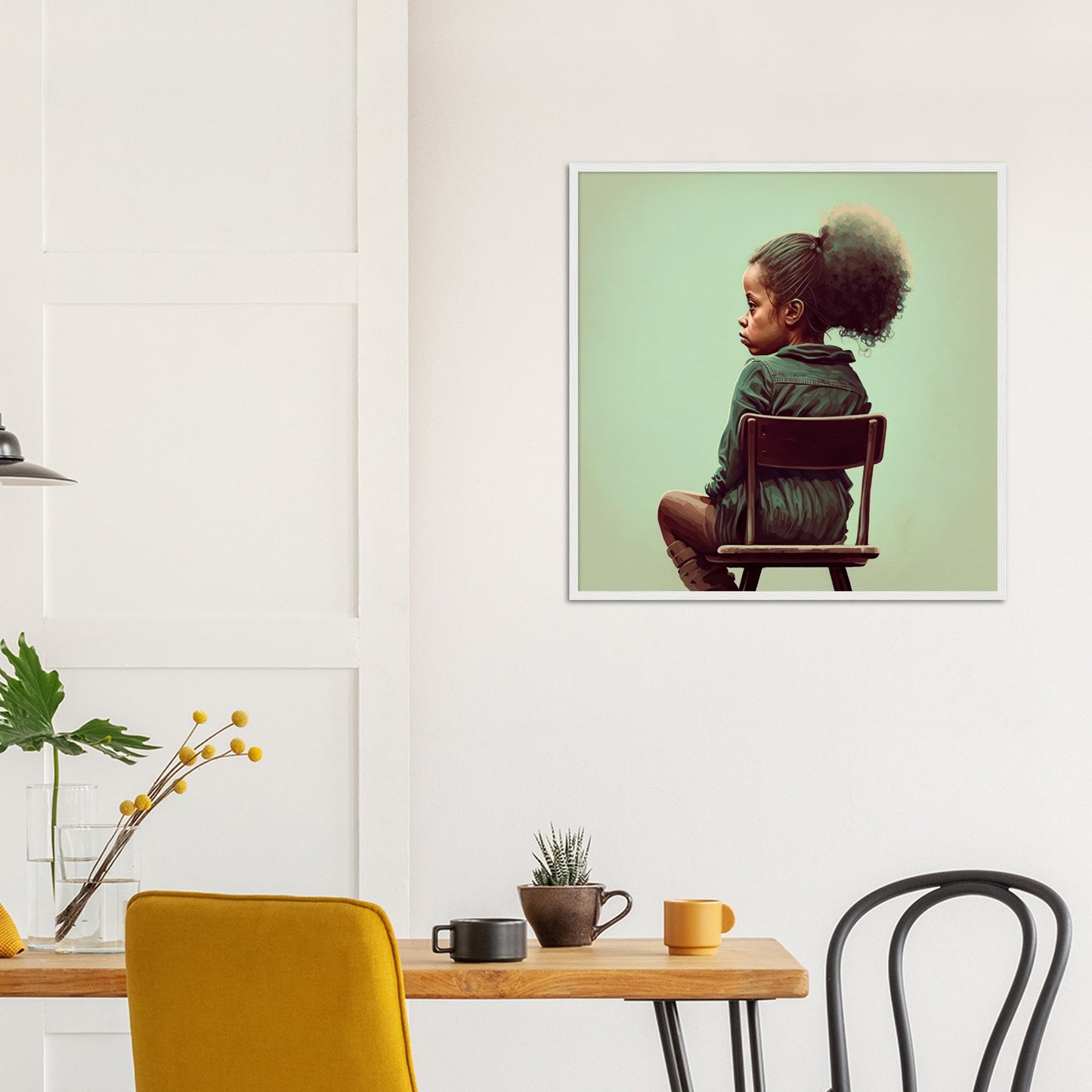 Poster mit Rahmen (Holz) - in Museumsqualität - Listening - The daughter - rasism - motherhood - Posterleisten - USA - Fineart - Posterrahmen  - Wandkunst - Holzrahmen - Poster with frame - people of color - artwork - art brand - printed cup personalized - Holzleisten - pixelboys - Kunstdrucke - wandbilder - wall art - Kunst auf Tassen  - Office Poster - Gastrotassen - Wanddekoration - Acrylkunst - Geschenkidee - Office Poster - Acryldruck - Abstrakte Kunst - Family Art -