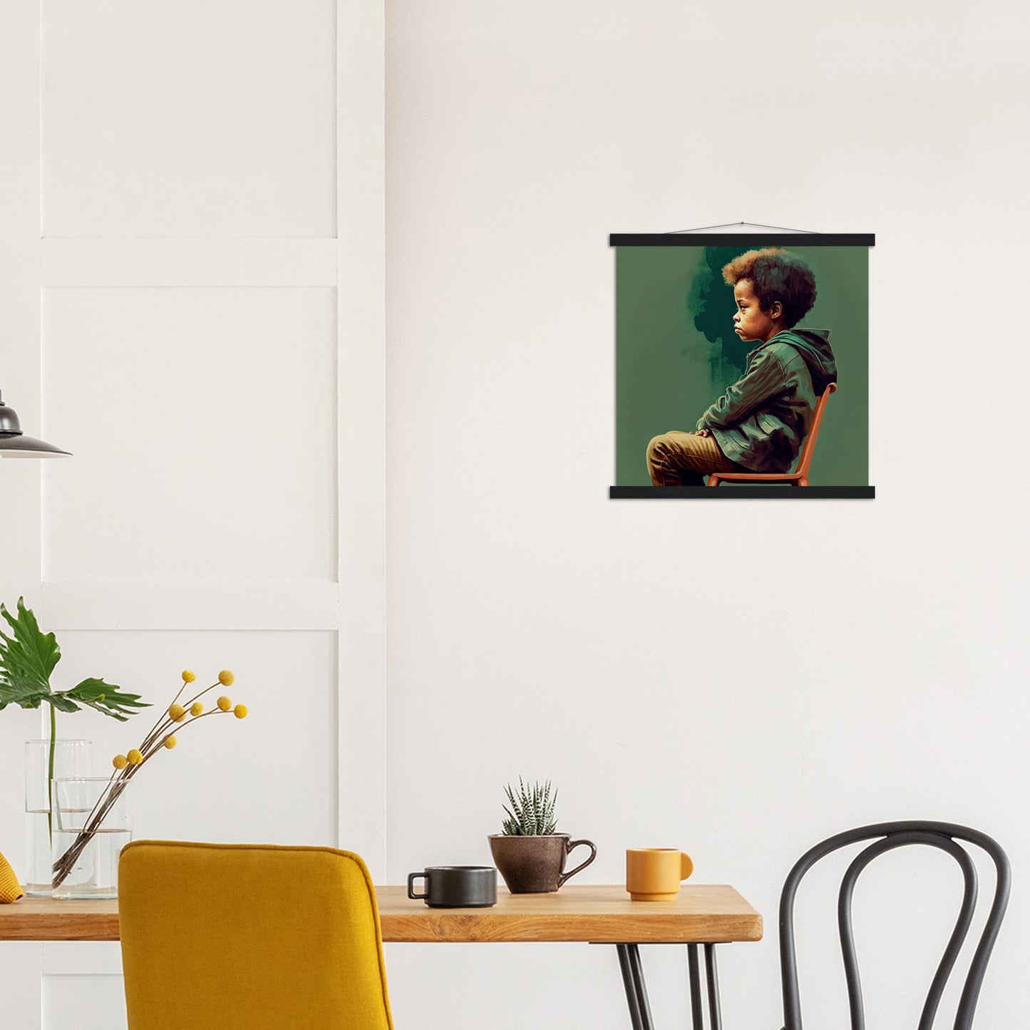 Poster mit Leisten (Holz) - in Museumsqualität - Listening - The Son - Jeffrey - rasism - motherhood - Posterleisten - USA - Fineart - Posterrahmen  - Wandkunst - Holzrahmen - Poster with frame - people of color - artwork - art brand - printed cup personalized - Holzleisten - pixelboys - Kunstdrucke - wandbilder - wall art - Kunst auf Tassen  - Office Poster - Gastrotassen - Wanddekoration - Acrylkunst - Geschenkidee - Office Poster - Acryldruck - Abstrakte Kunst - Family Art -