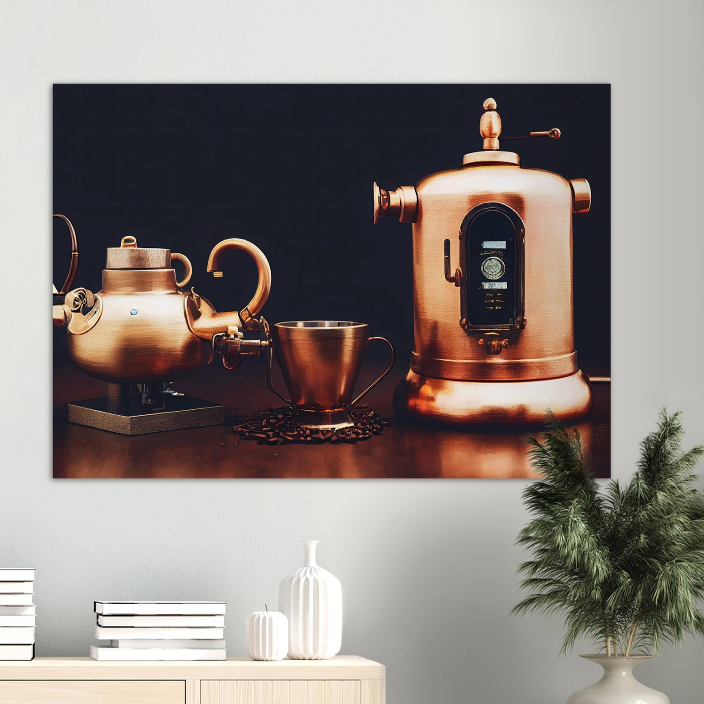 Poster in Museumsqualität - Steampunk - Coffee Maker - No.4 - Collection Cup - Pixelboys - Wandbild - Kunstwerk - Hotelkunst - Kunst auf Postern - Fine Art - Steampunk - Future - Maschine - Poster with frame - Office Poster - Art Brand - Pixelboys - Coffee House - Restaurant Poster - Wall Art - Kunstdruck - Geschenkidee - Kunst auf Acrylglas - Future Coffee Cup - Personalisierbare Tasse - Gastro Tasse - exklusiv - Gastronomie Poster - Hotelposter - Steam Punk Kitchen - Acryldruck