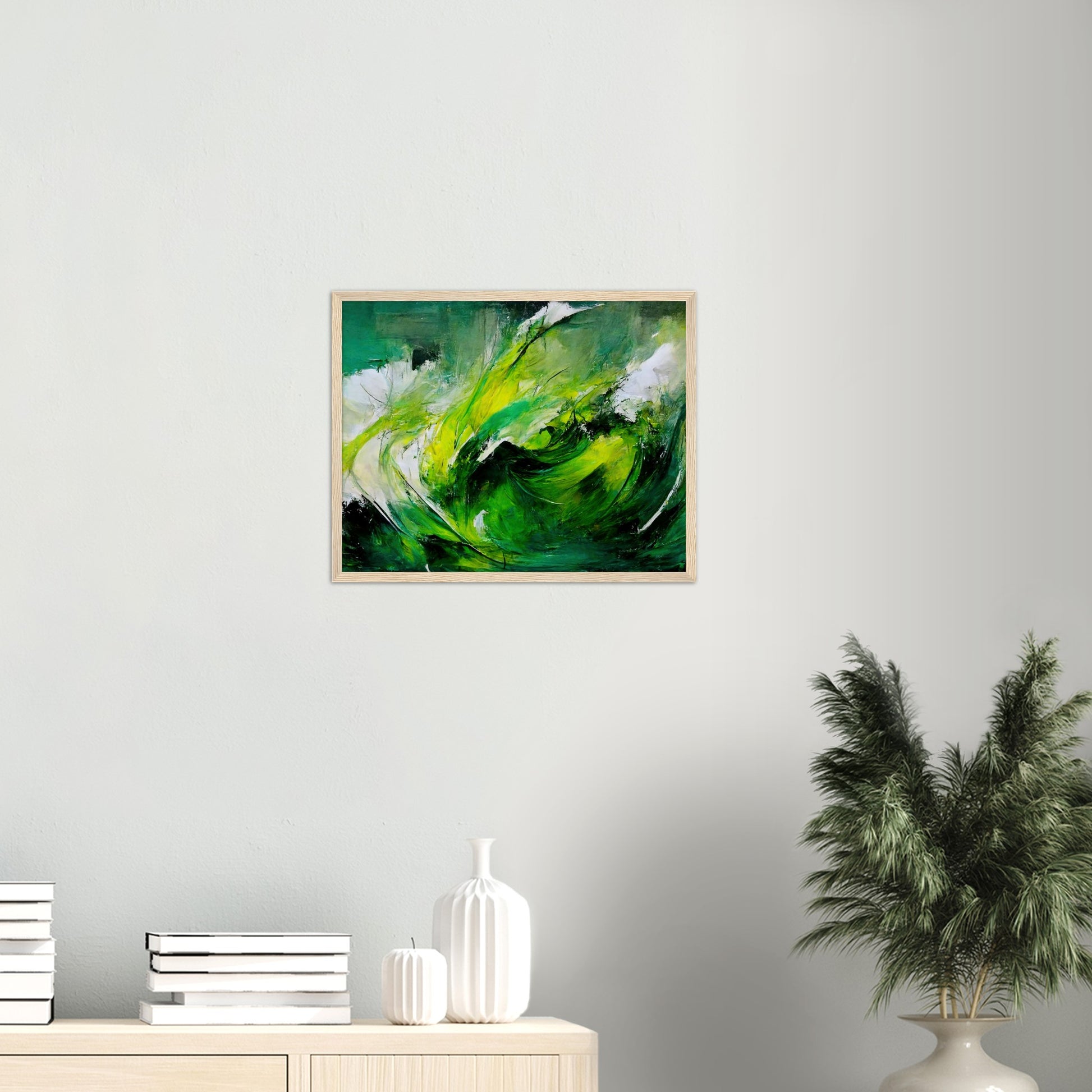 Poster mit Rahmen (Holz) in Museumsqualität - Green Storm - Ölgemälde - Grüner Sturm - Abstract - Klima - Planet - Fineart - Green Sea - Wandkunst - Holzrahmen - Poster with frame - Abstract Green Kollektion - artwork - art brand - printed cup personalized - pixelboys - Kunstdrucke - wandbilder - wall art - Kunst auf Tassen - vintage art - Office Poster - Gastrotassen - Wanddekoration - Fineart  - Colorfull - Dynamic - Geschenkidee - Acrylkunst - Geschenkidee - Office Poster - Acryldruck - Abstrakte Kunst -