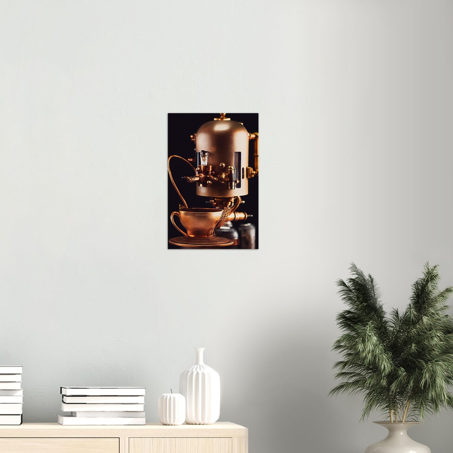 Poster in Museumsqualität - Steampunk - Coffee Maker - No.7 - Collection Cup - Pixelboys - Wandbild - Kunstwerk - Hotelkunst - Kunst auf Postern - Fine Art - Steampunk - Future - Maschine - Poster with frame - Office Poster - Art Brand - Pixelboys - Coffee House - Restaurant Poster - Wall Art - Kunstdruck - Geschenkidee - Kunst auf Acrylglas - Future Coffee Cup - Personalisierbare Tasse - Gastro Tasse - exklusiv - Acryldruck - Gastronomie Poster - Hotelposter - Teestube - Steam Punk Kitchen -   