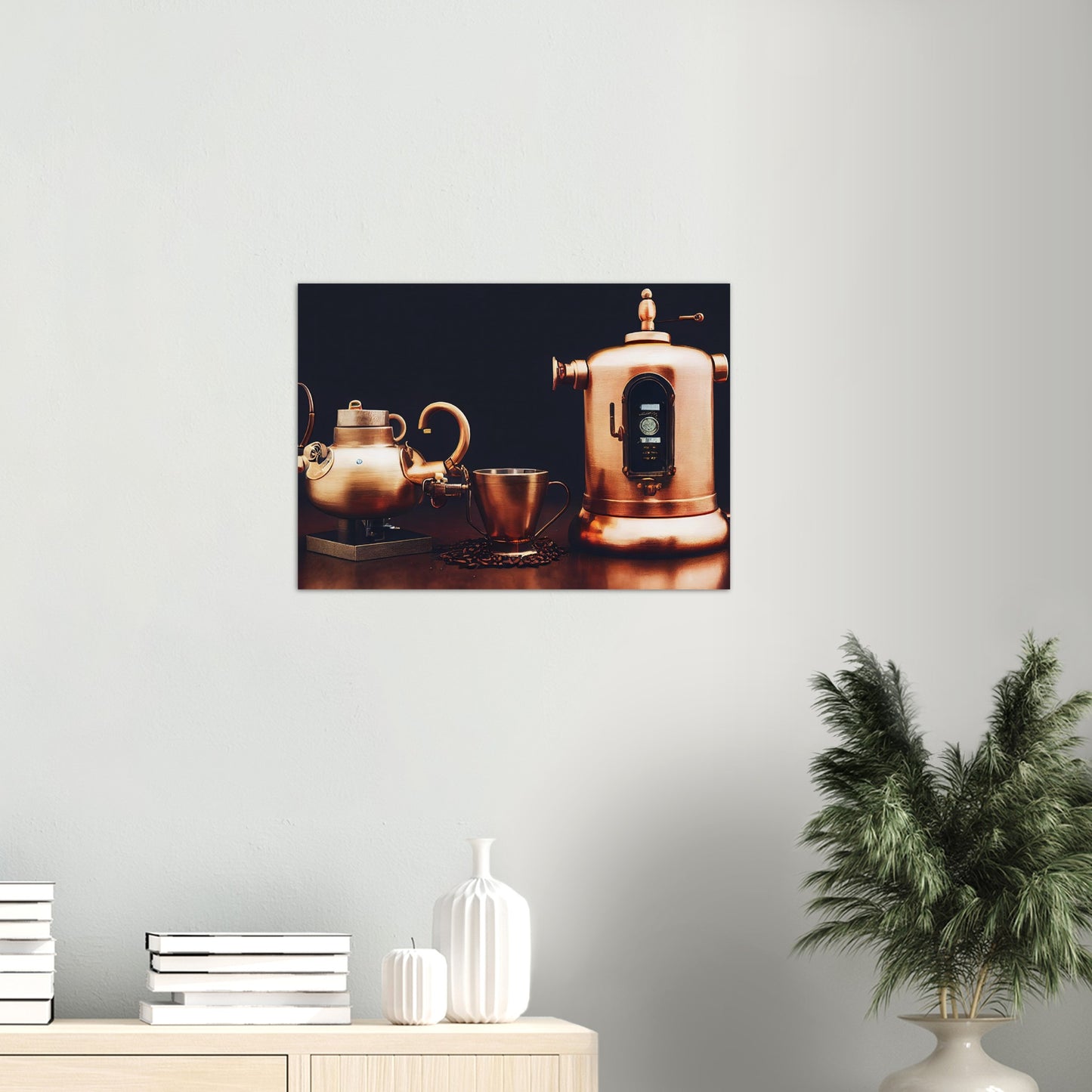 Poster in Museumsqualität - Steampunk - Coffee Maker - No.4 - Collection Cup - Pixelboys - Wandbild - Kunstwerk - Hotelkunst - Kunst auf Postern - Fine Art - Steampunk - Future - Maschine - Poster with frame - Office Poster - Art Brand - Pixelboys - Coffee House - Restaurant Poster - Wall Art - Kunstdruck - Geschenkidee - Kunst auf Acrylglas - Future Coffee Cup - Personalisierbare Tasse - Gastro Tasse - exklusiv - Gastronomie Poster - Hotelposter - Steam Punk Kitchen - Acryldruck