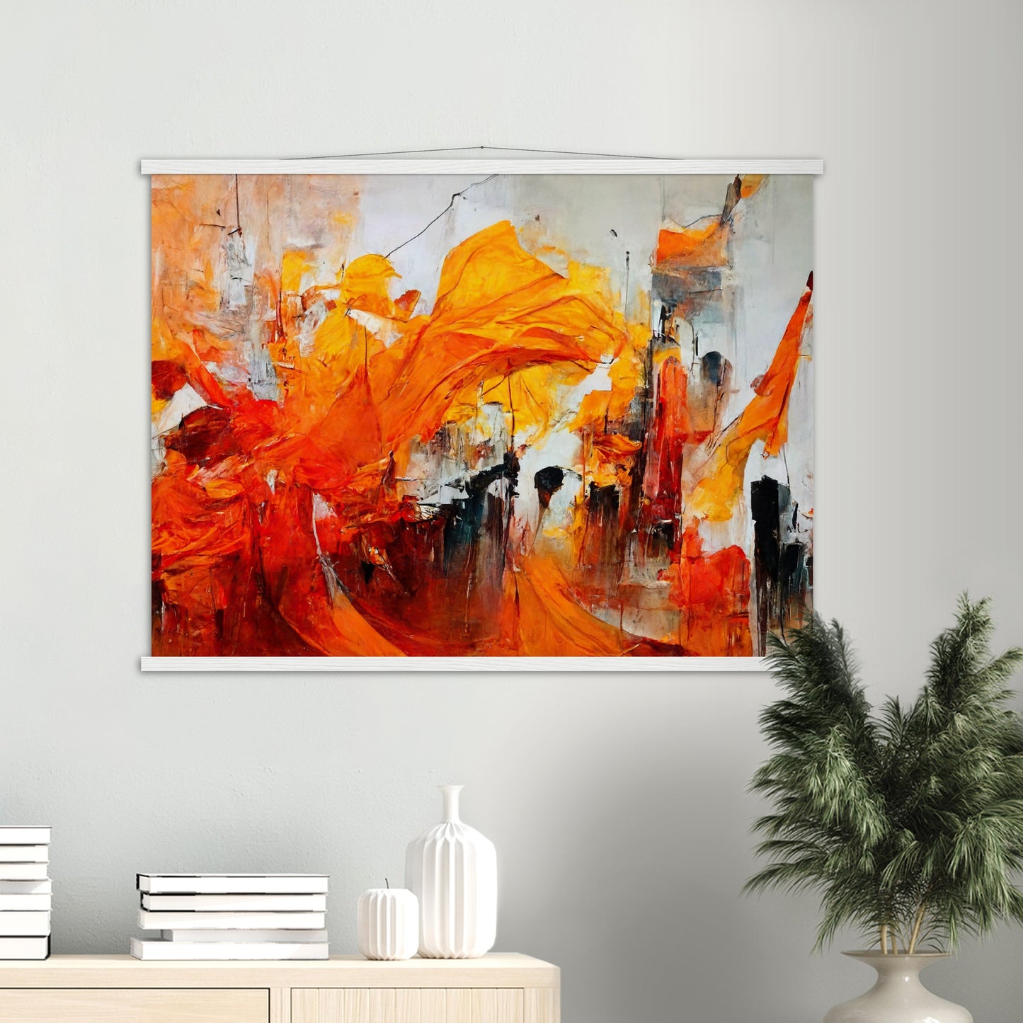 Poster mit Holzleisten - “Urban Indian Summer“ - autumn - Neu-Delhi - Kalkutta- Ölgemälde - Abstract - India Art - Posterleisten - Fineart - Posterrahmen  - Wandkunst - Holzrahmen - Poster with frame - Abstract Orange - artwork - art brand - printed cup personalized - Holzleisten - pixelboys - Kunstdrucke - wandbilder - wall art - Kunst auf Tassen  - Office Poster - Gastrotassen - Wanddekoration - Fineart - Dynamic - Acrylkunst - Geschenkidee - Office Poster - Acryldruck - Abstrakte Kunst -