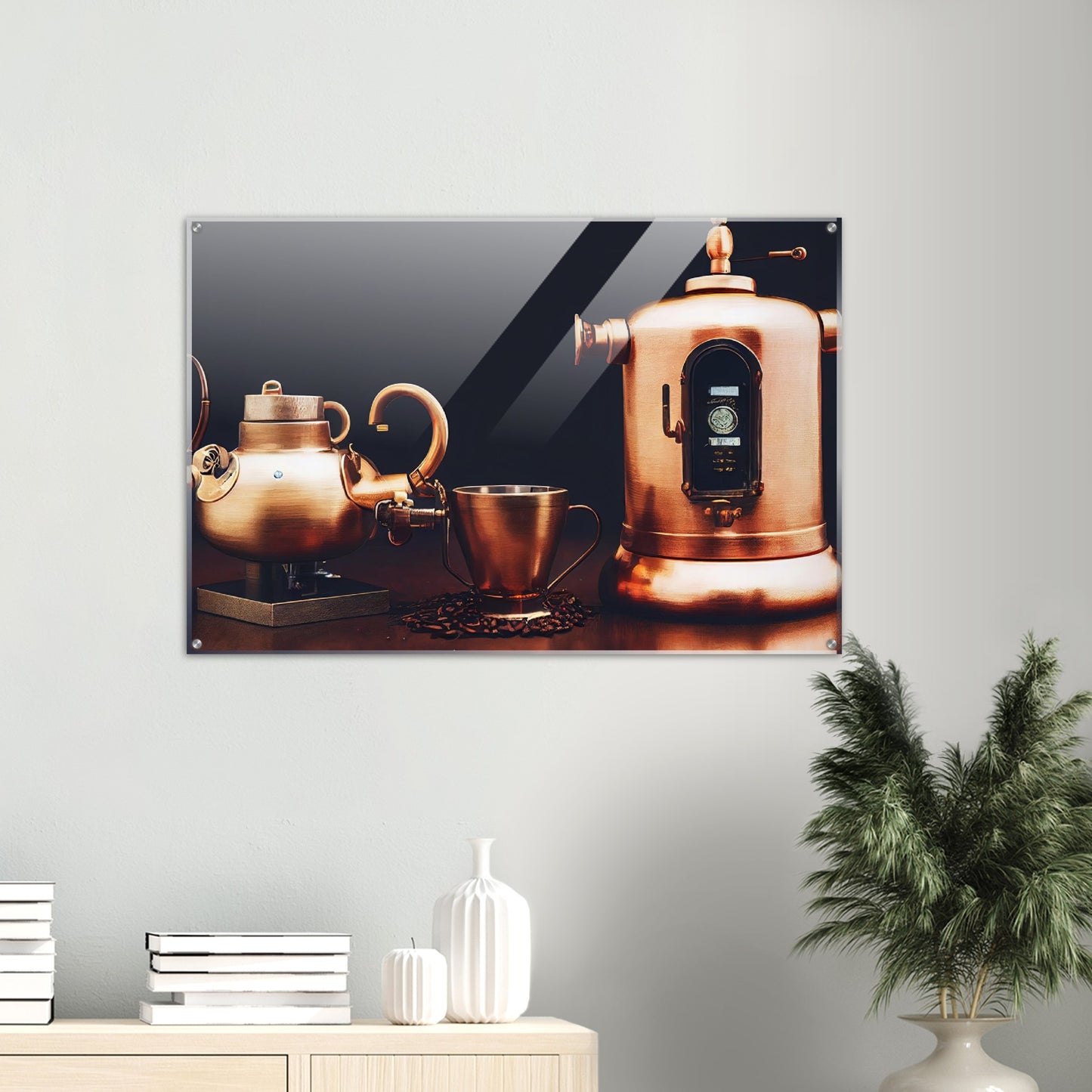 Acrylbild auf Glas - in Museumsqualität - Steampunk - Coffee Maker - No.4 - Collection Cup - Pixelboys - Wandbild - Kunstwerk - Hotelkunst - Kunst auf Postern - Fine Art - Steampunk - Future - Maschine - Poster with frame - Office Poster - Art Brand - Pixelboys - Coffee House - Restaurant Poster - Wall Art - Kunstdruck - Geschenkidee - Kunst auf Acrylglas - Future Coffee Cup - Personalisierbare Tasse - Gastro Tasse - exklusiv - Acryldruck - Gastronomie Poster - Hotelposter - Steam Punk Kitchen -   