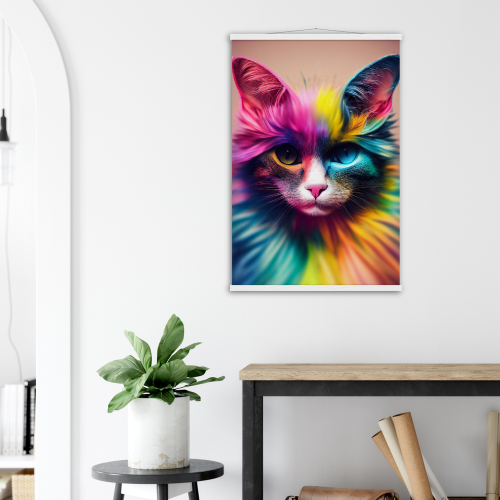 Poster mit Leisten - Einzigartige farbenfrohe Regenbogenkatze "Luna"